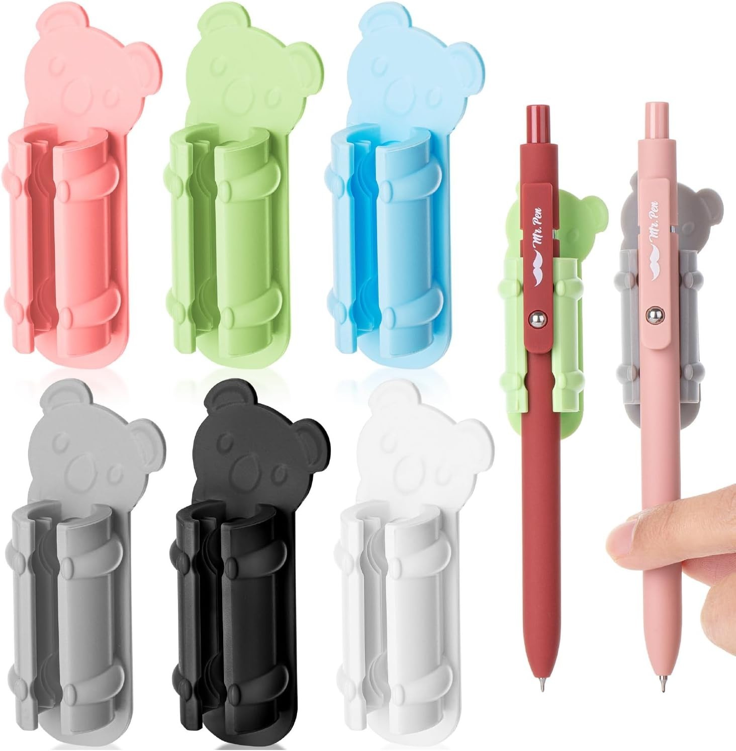 Set of 6 Koala Shaped Adhesive Pen Holders | Colorful Silicone Desk Organizers