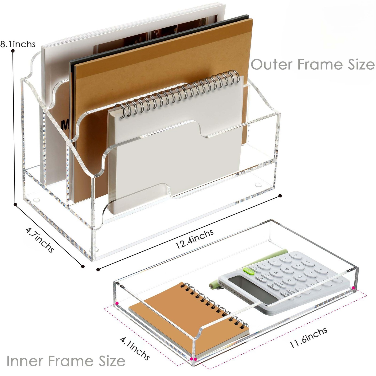 YUXUN Acrylic Mail Organizer for Desk – Transparent 3-Compartment