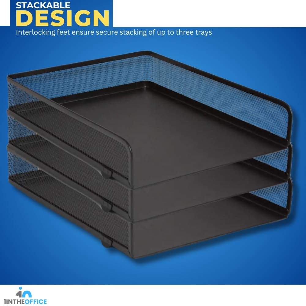 Stackable Letter Tray, Matte Black Wire Mesh Front-Load Letter Tray