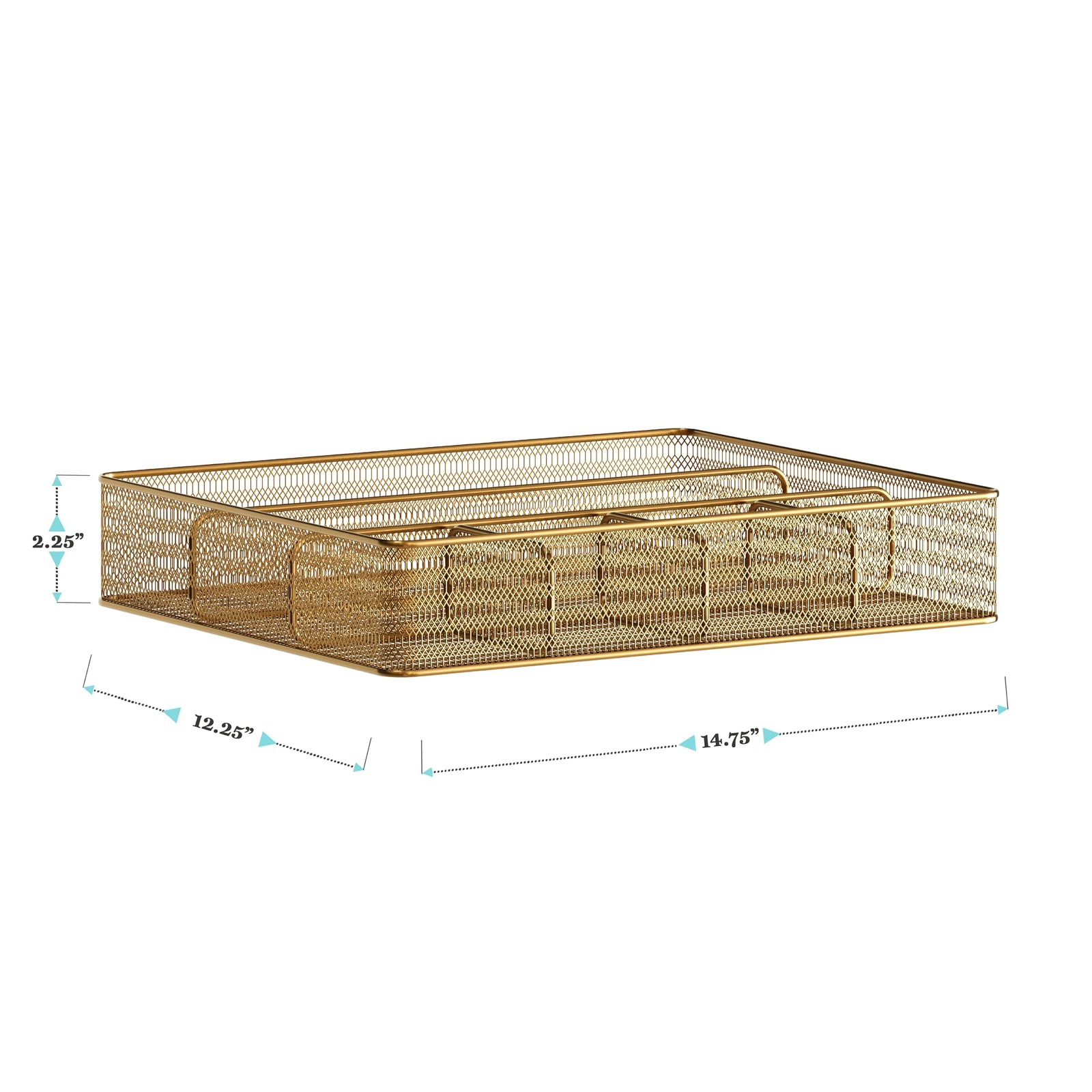 Martha Stewart Ryder Gold Mesh Metal 6 Compartment Large Desk Drawer Organizer