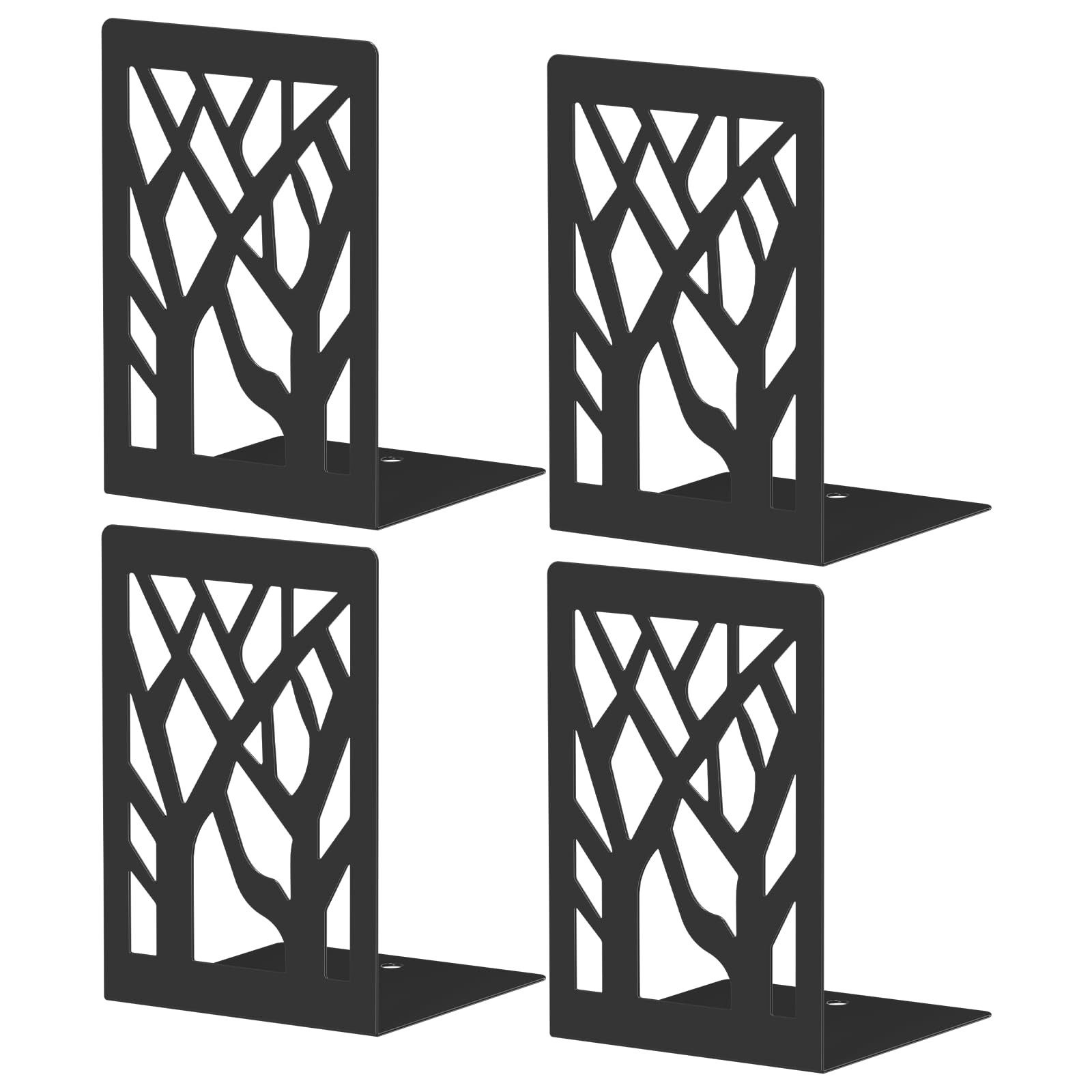 ALOTCHE Bookends 4 Pieces, Tree Design Modern Metal Black 4 Pieces