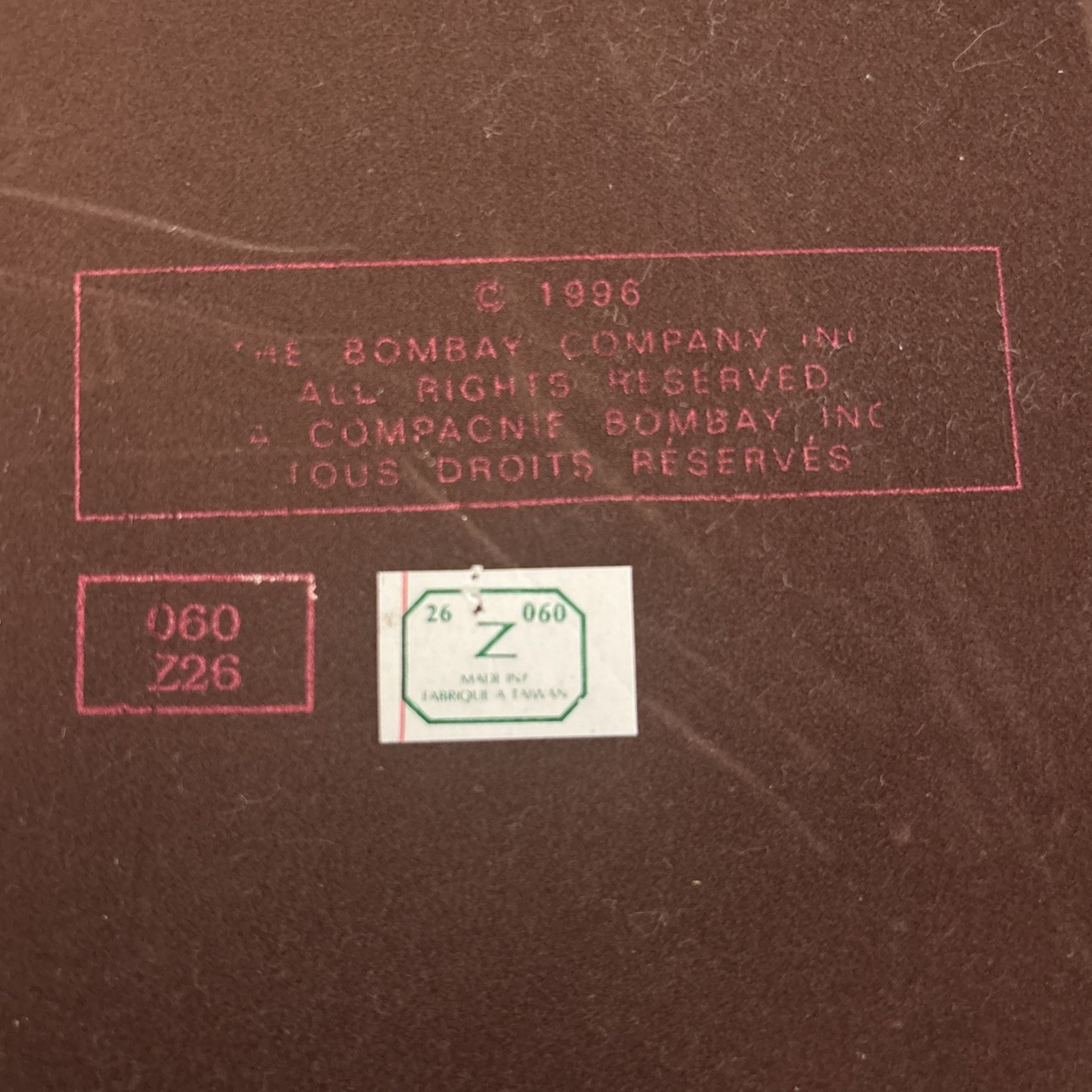 Vintage Bombay Co Executive Desk Wood Leather Pad Blotter Brass Emblem Felt Back
