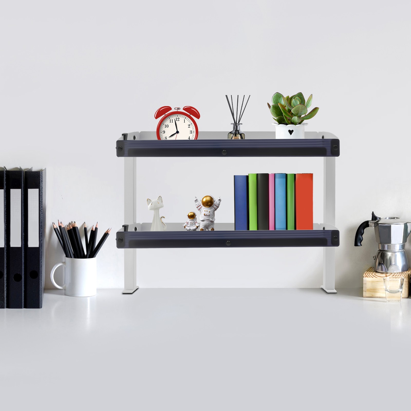 Desk Organizer Shelf, Clamp-on Desk Storage Shelves Desktop or Under-Desk