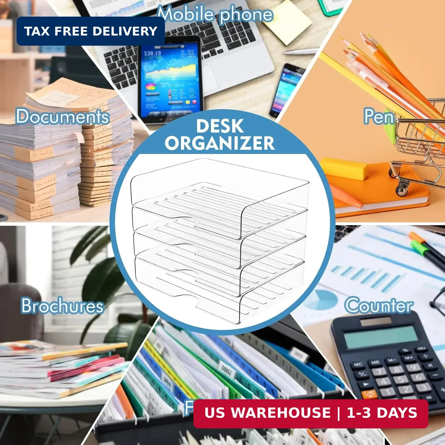Paper Organizer Letter Tray, 4 Pack Acrylic Stackable Desk File Organizer,Versat