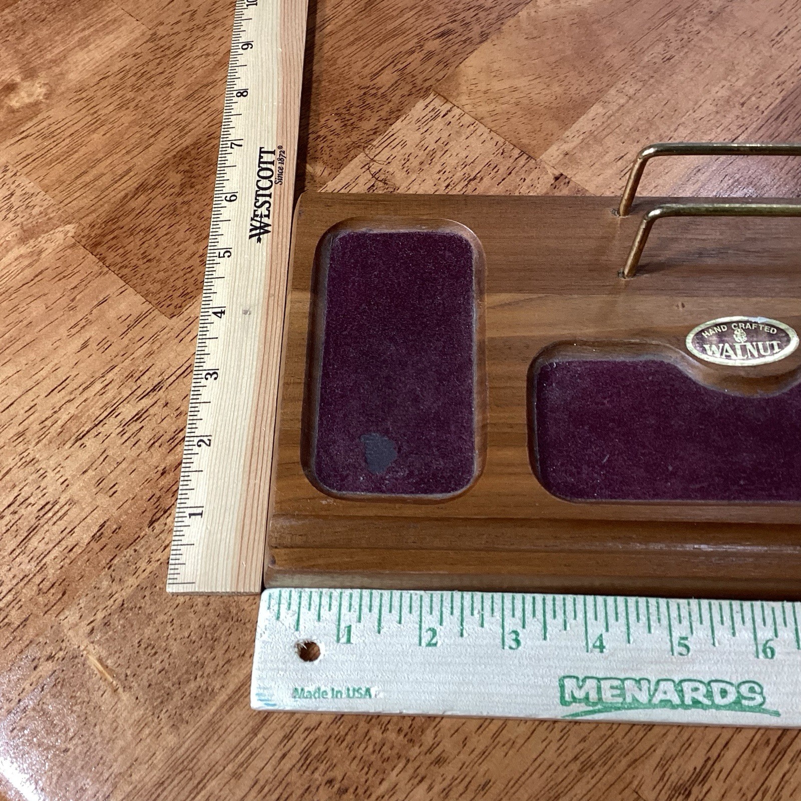 Vintage Solid Walnut Wooden Dresser Desk Organizer W/ Brass Hand Crafted