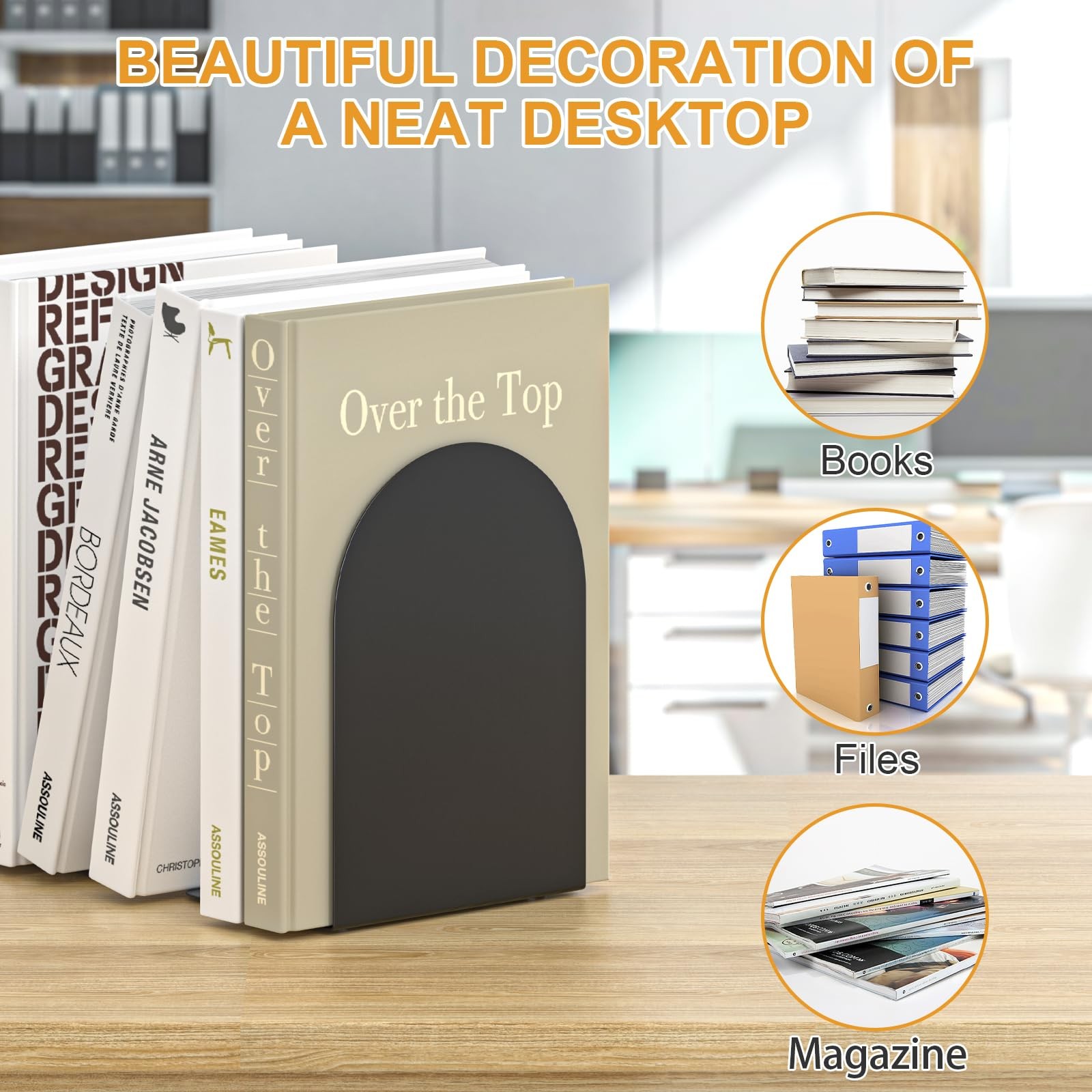 ALOTCHE Bookends 1 Pair, Metal Round for Shelves, Book Ends Black