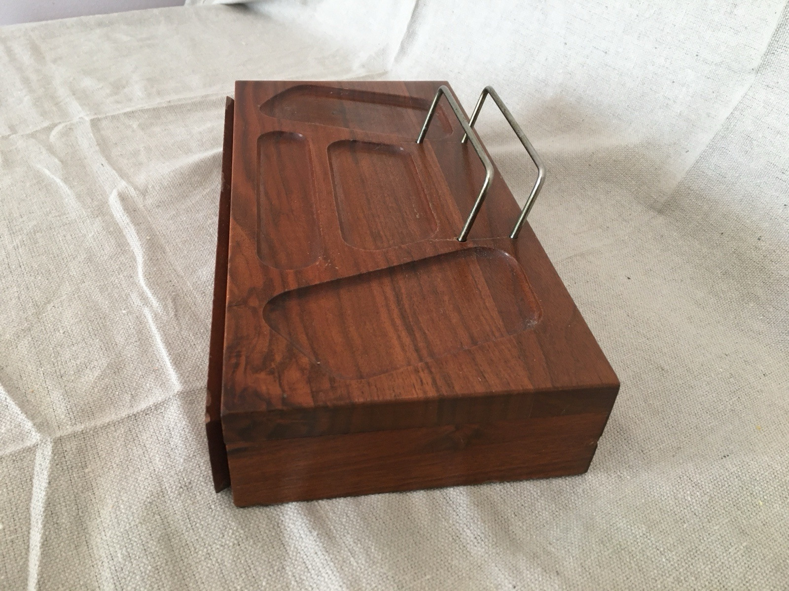 Vintage Wood Dresser/Desk Organizer with Drawer and Brass Holder