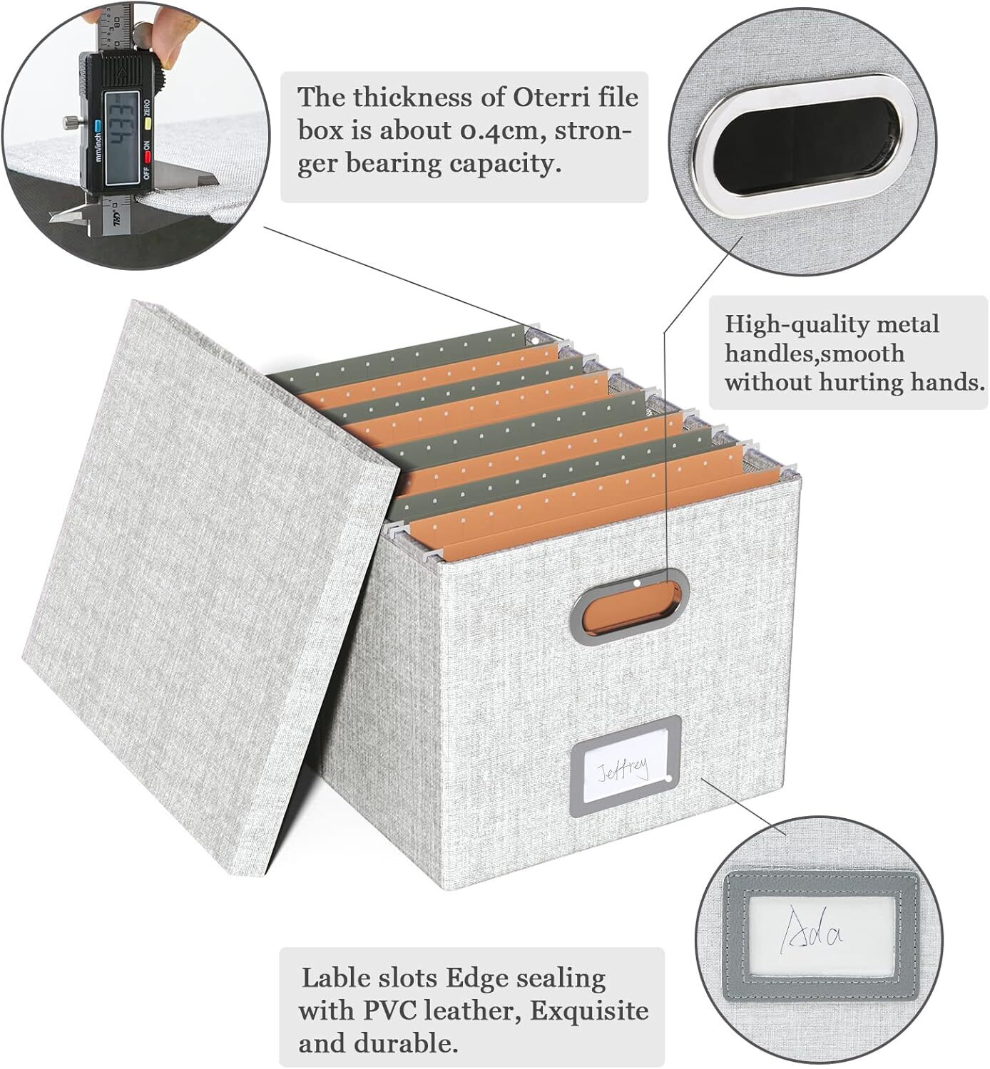 Oterri File Organizer Box,Filing Box with Lid,File for 1 pack, Gray-white