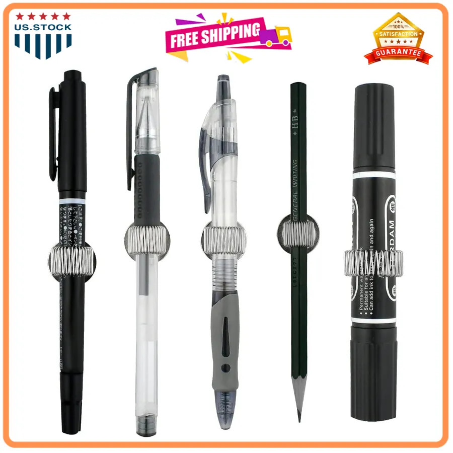 8 Pcs Adjustable Spring Pen Holder Clips Self Adhesive Manganese Steel Silver