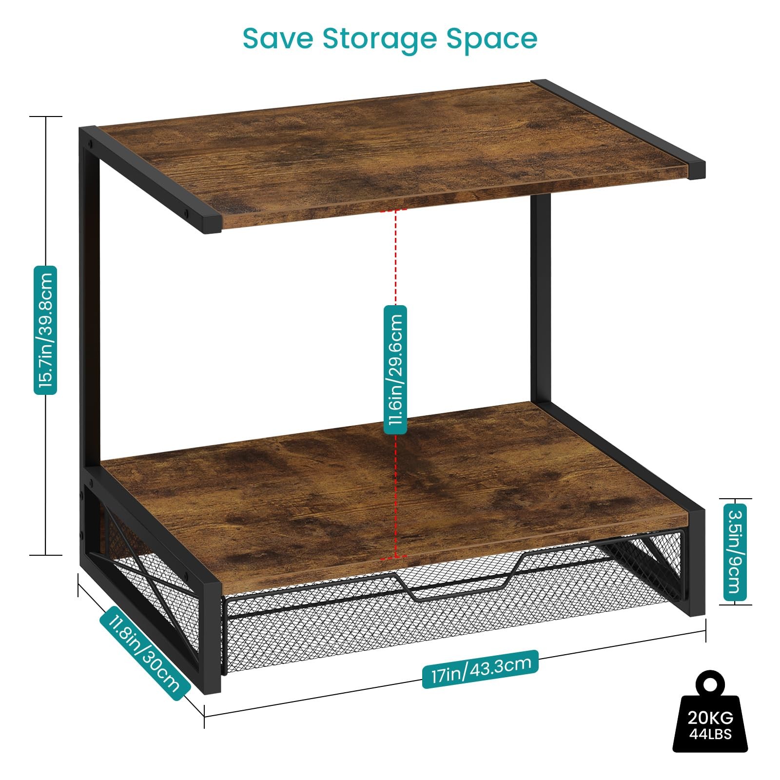 ELITEROO 2-Tier Desktop Printer Stand with Storage Rustic Brown Drawer