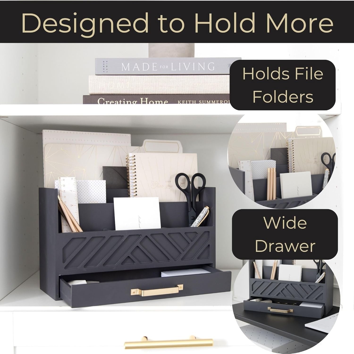 Wooden Mail Organizer with Drawer Gold Handle | Mail Sorter Organizer Countertop