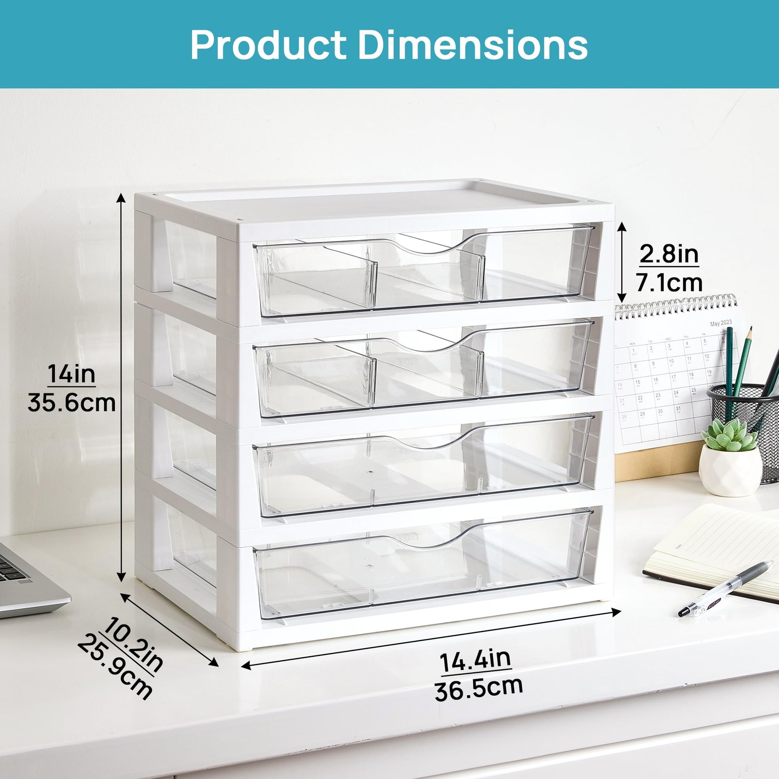 Vtopmart Clear Desk Organizer 4-Tier Assemble Desktop File Organizer Drawers