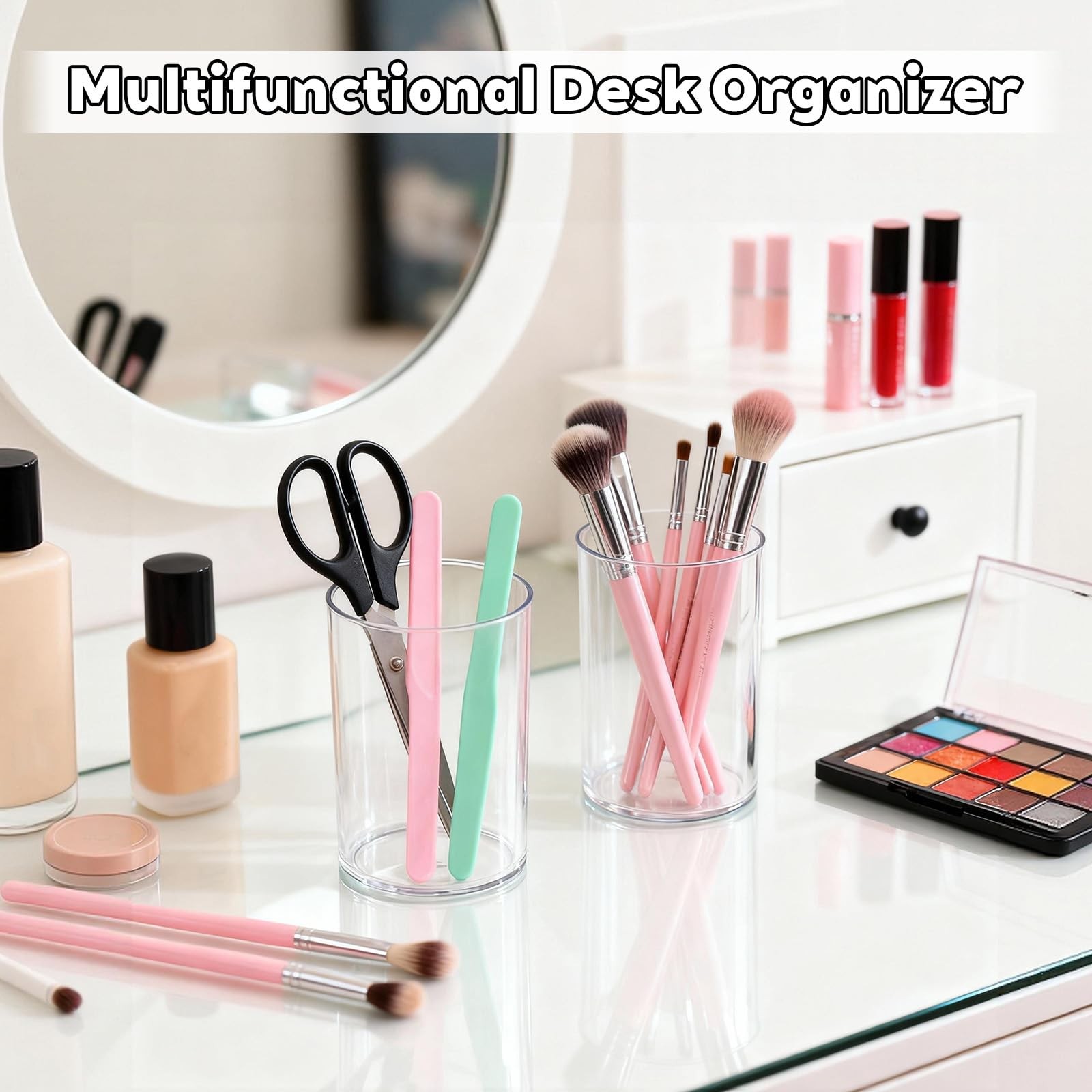 12Pack Clear Acrylic Pen Holder Makeup Brush Round Pencil Holder for Desk Pen…