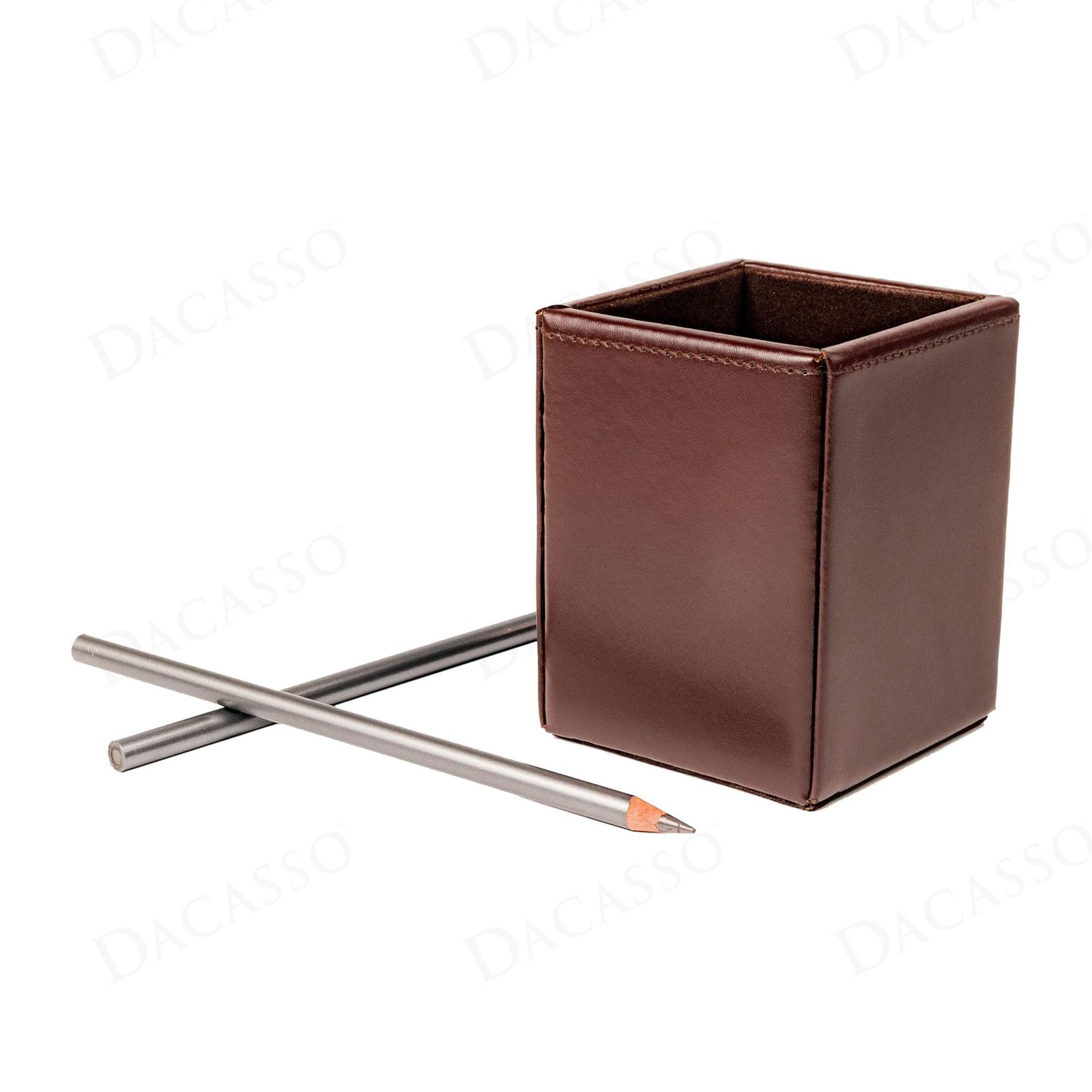 Dark Brown Bonded Leather Pencil Cup Holder Executive Decor Desk Accessory