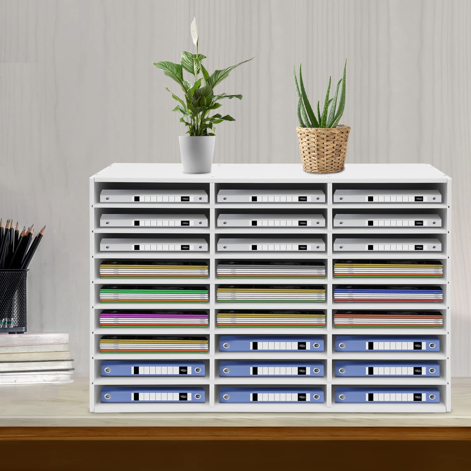Literature Organizer 27 Slots Compartments Desktop File Sorter Mail Center Pa…