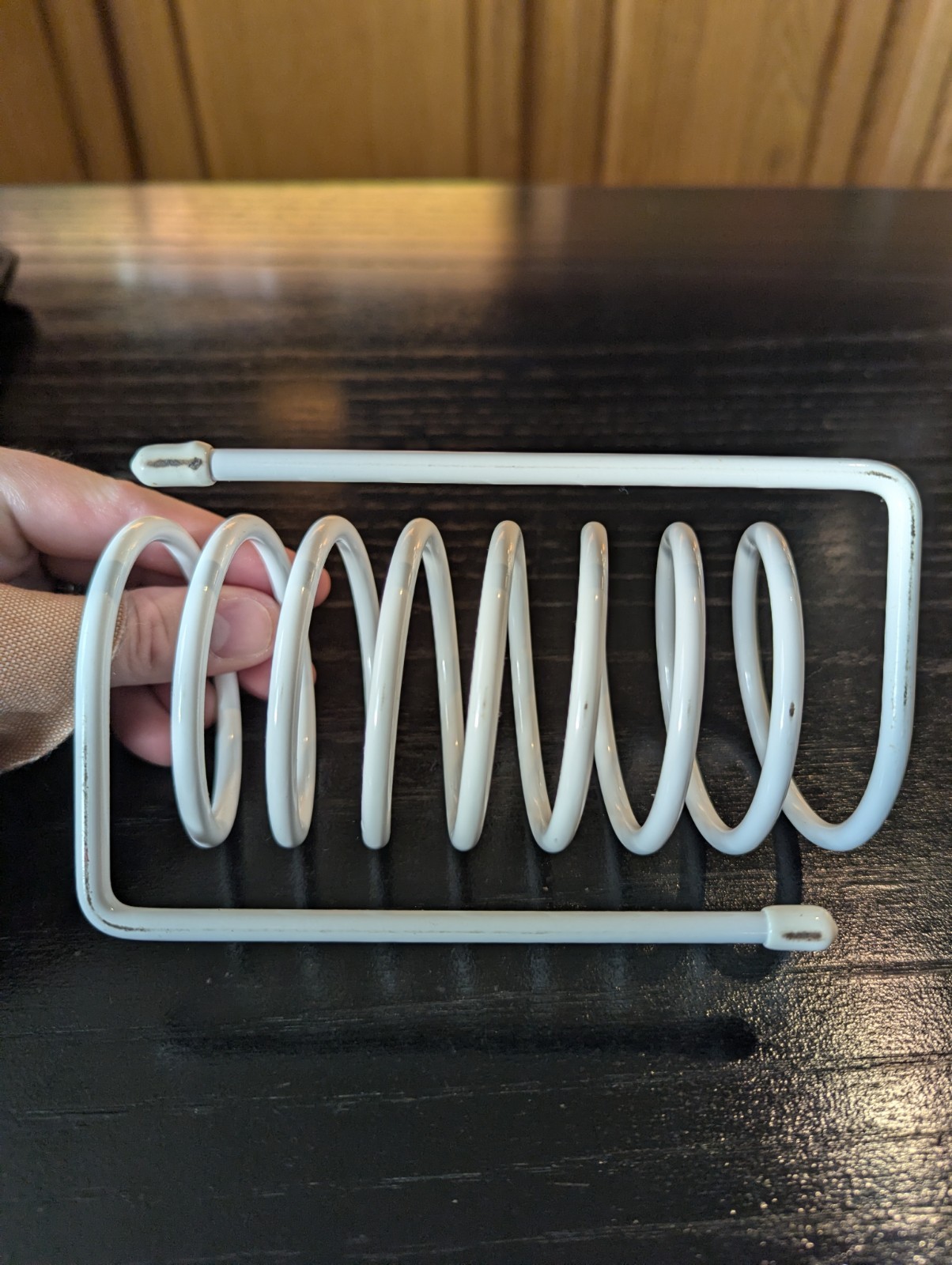 Vintage White Rubber Coated Wire Spring Shaped Desktop Organizer Used Good