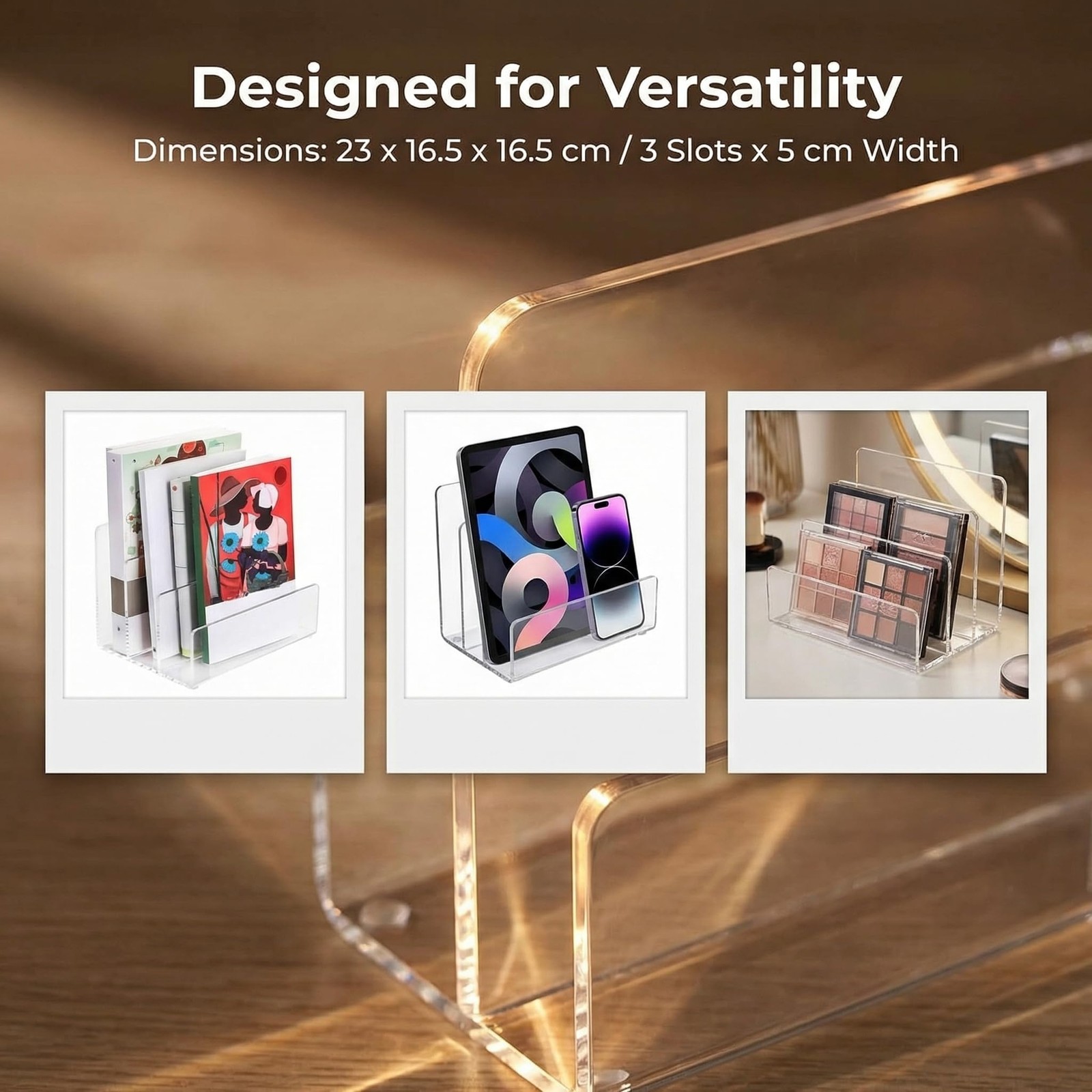 Clear Acrylic 3 Section Vertical Desktop Organizer File Holder 9×6.5×6.5 Inch