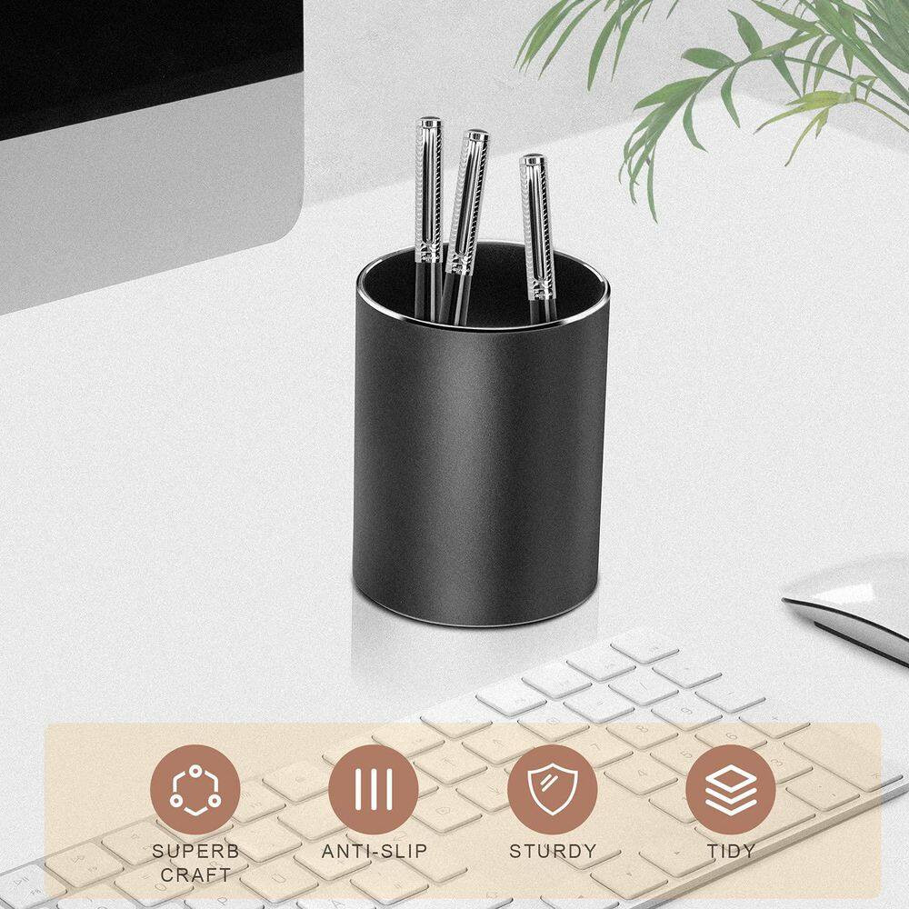 3.15 X 3.15 X 3.94 In. Aluminum round Pen Holder for Desk, Office, School, Home