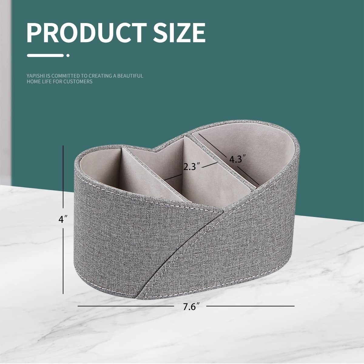 Grey PU Leather TV Remote Control Holder Desk Nightstand Caddy 3 Compartments