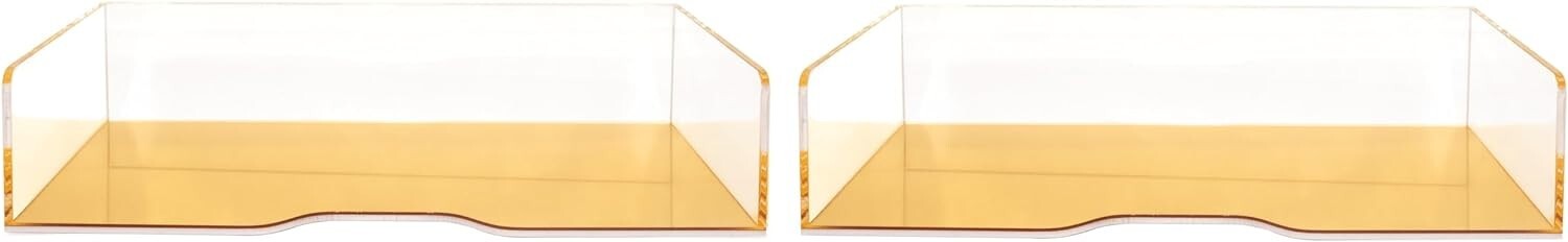 Gold Mirror 2 Pack – Acrylic Stackable Mirror Letter Tray, Clear Paper Organizer