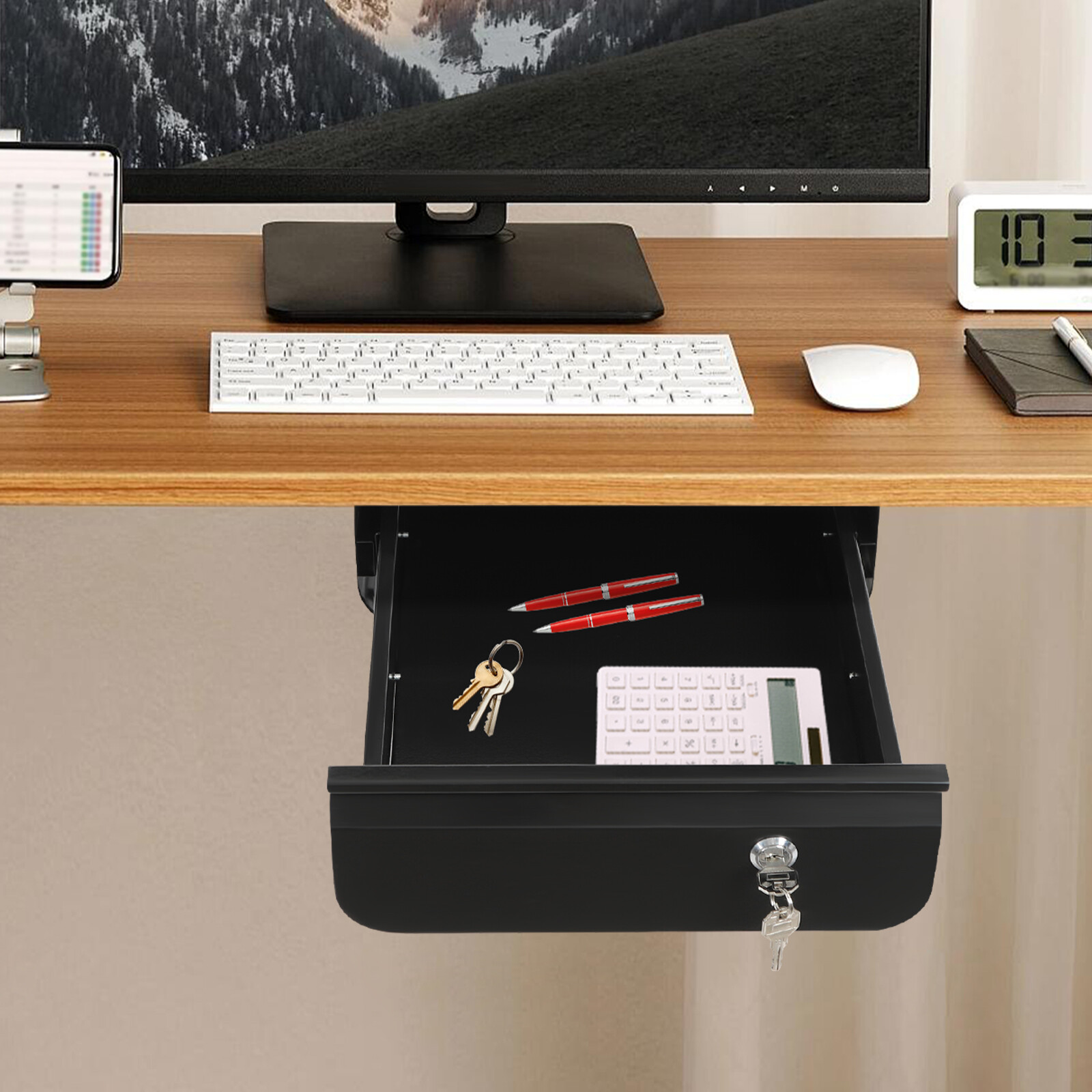 11.5*14.3in (L*W) Under Desk Pull-Out Drawer Lockable Sliding Storage Drawer