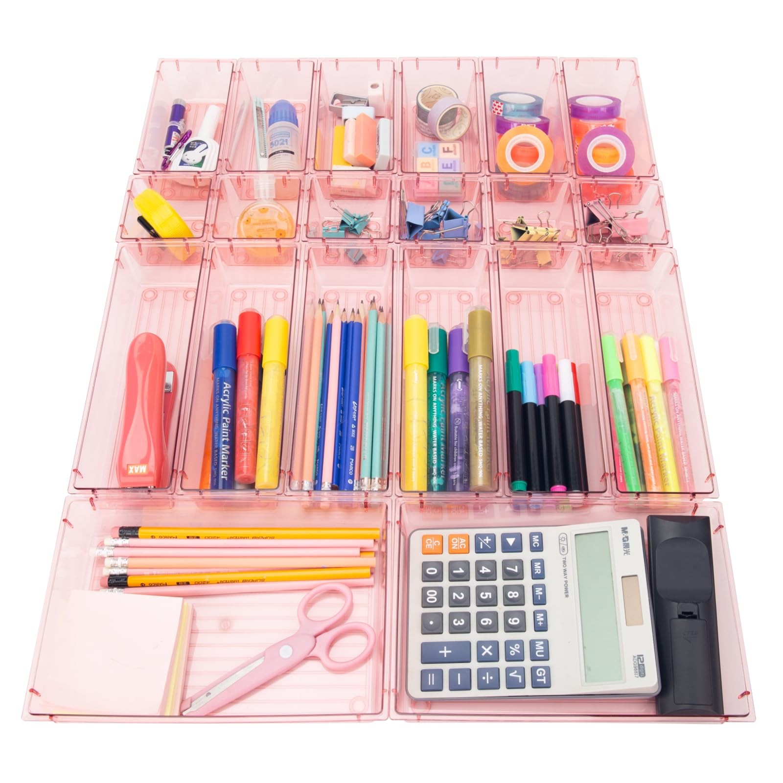 25 Pack Desk Drawer Organizer Set,Vanity and Desk Drawer Storage Bins,Clear P…