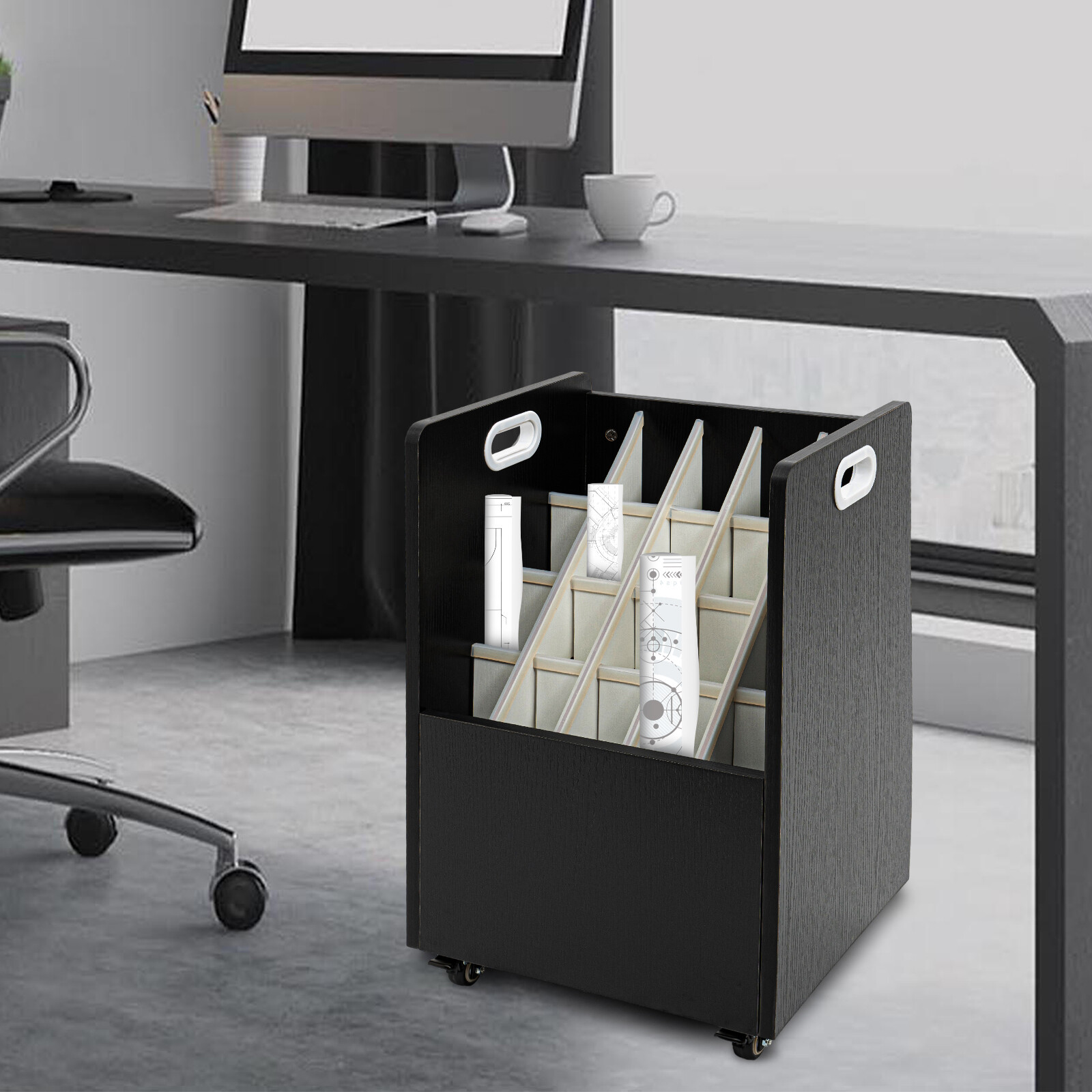 Mobile Roll File Organizer Cart, 20-Slot File Holder w/ Wheels, Compartment Cart
