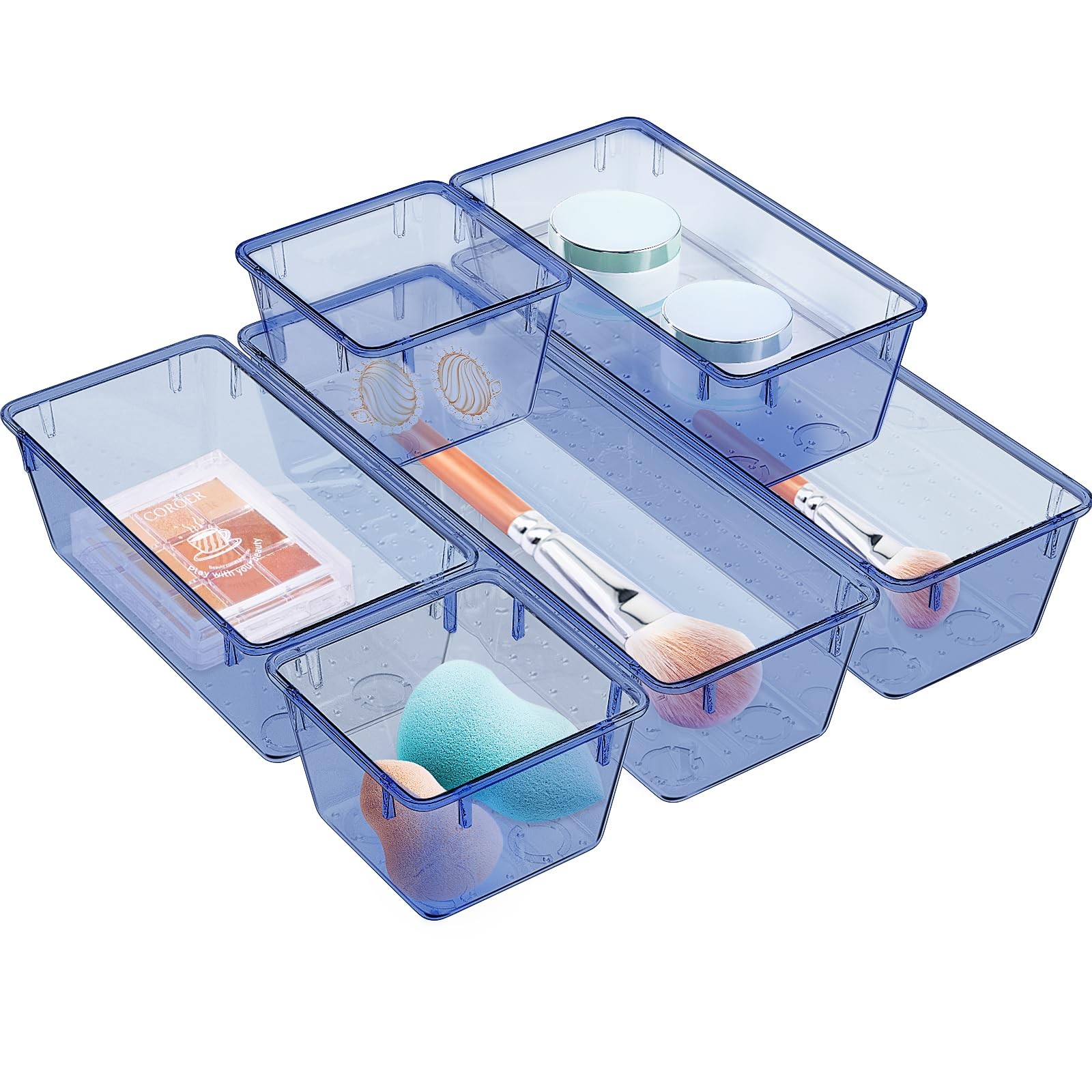 6 Pack Clear Drawer Organizer Set, Acrylic Drawer Storage Trays, Storage Bins…