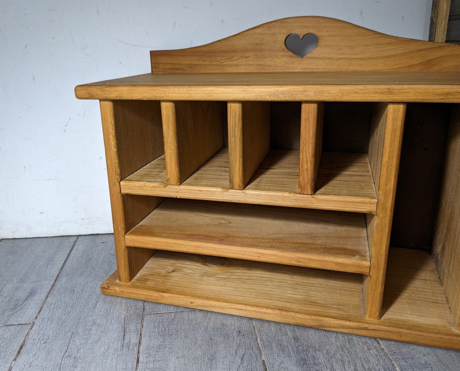 Vintage Rustic Pine Wood Office Desk Letter Holder Mail Organizer Cabinet
