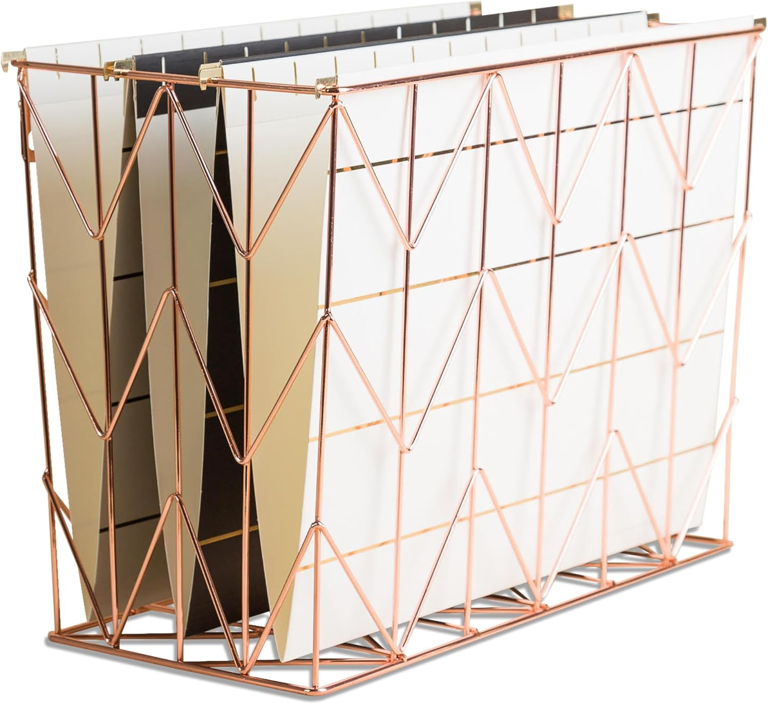 Hanging File Desk Organizer, Wire Metal, Copper/Rose Gold – 854U02-06