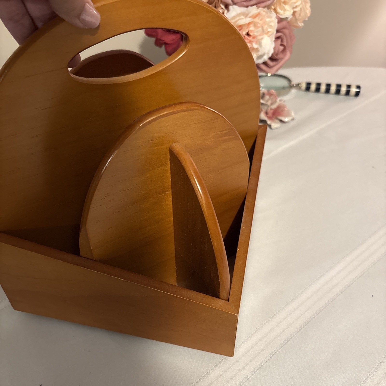 Modern Style Rotating Wood Desk Caddy Organizer Angular Geometric 9x9x12″