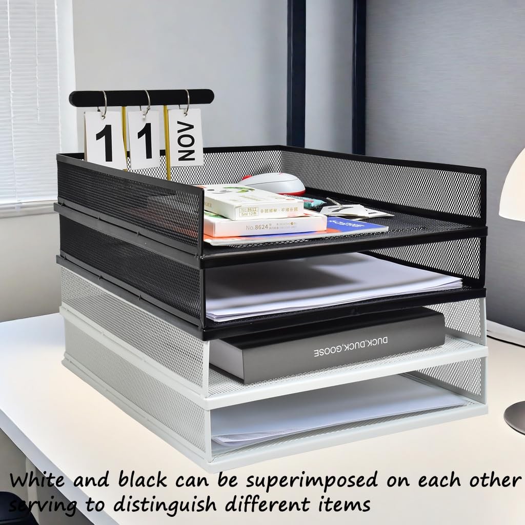 A3 Metal Letter Tray, 2pcs/4pcs/6pcs, Stackable Tray, Metal Mesh Desktop Orga…