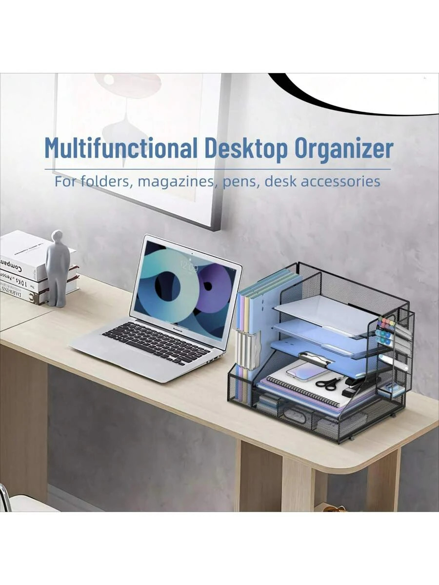 Desk Organizer 5-Tier Mesh File Tray Pen Holder Drawer Office Storage