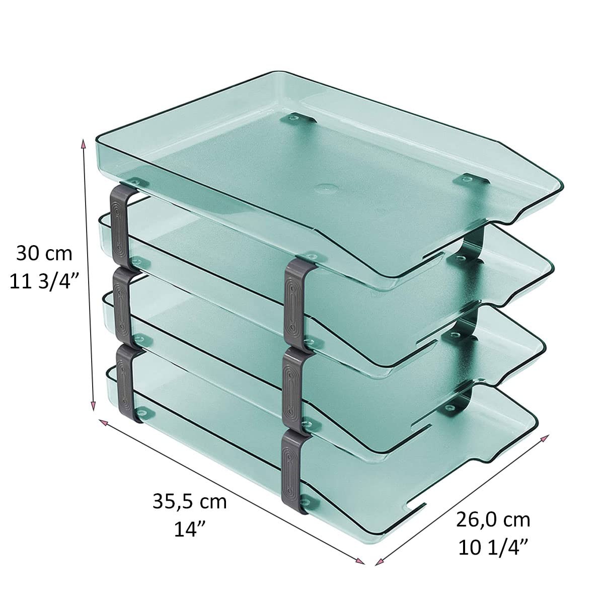 Traditional 4 Tier Letter Tray Front Load A4 Desktop Organizer Clear Green