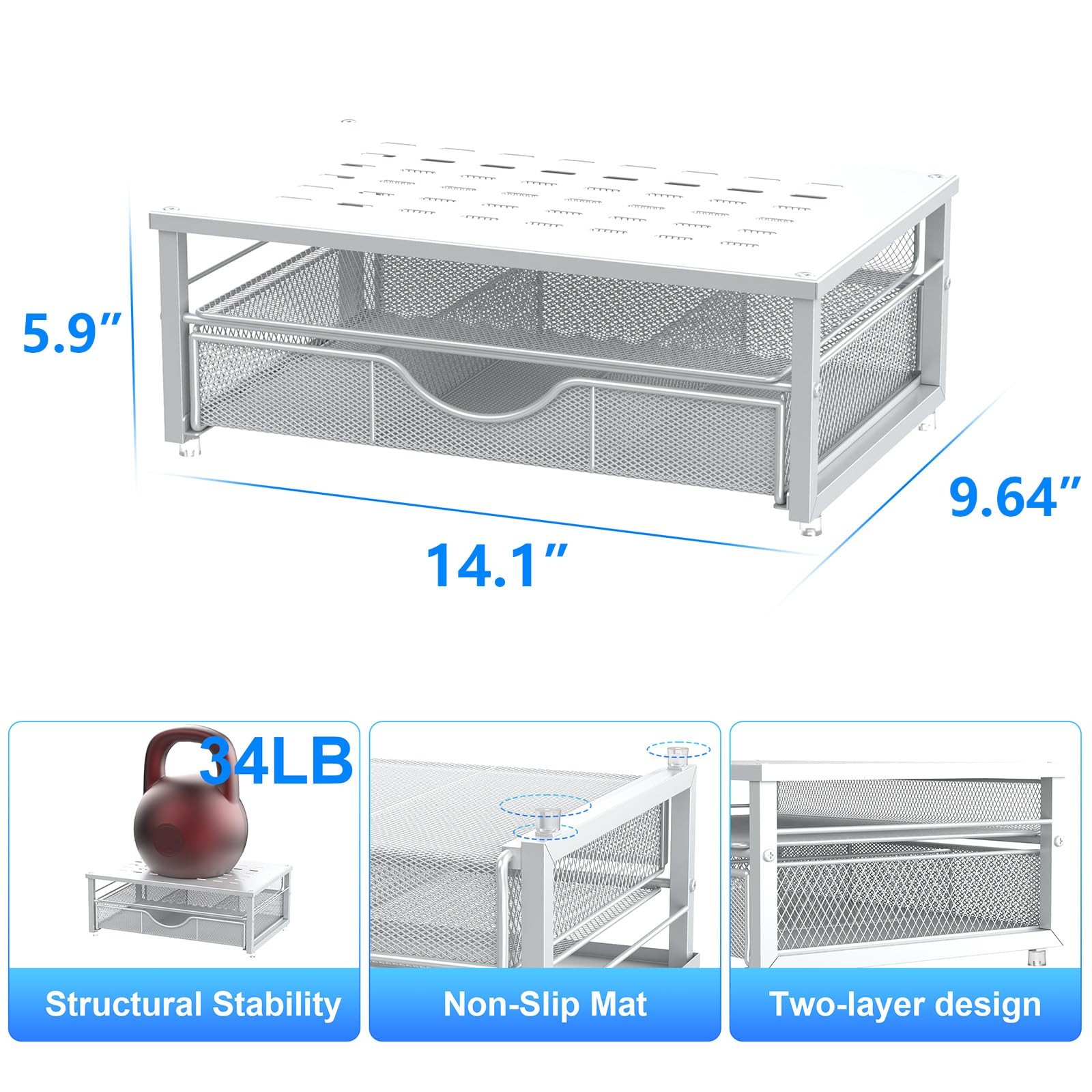 gianotter Computer Monitor Stand Riser, office organizer with Drawer, White