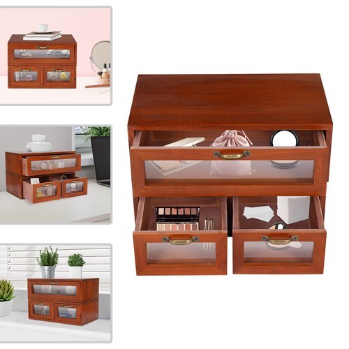 Vintage Desk Organizer Tabletop Storage Organization Box w/ 3 Drawers for Office
