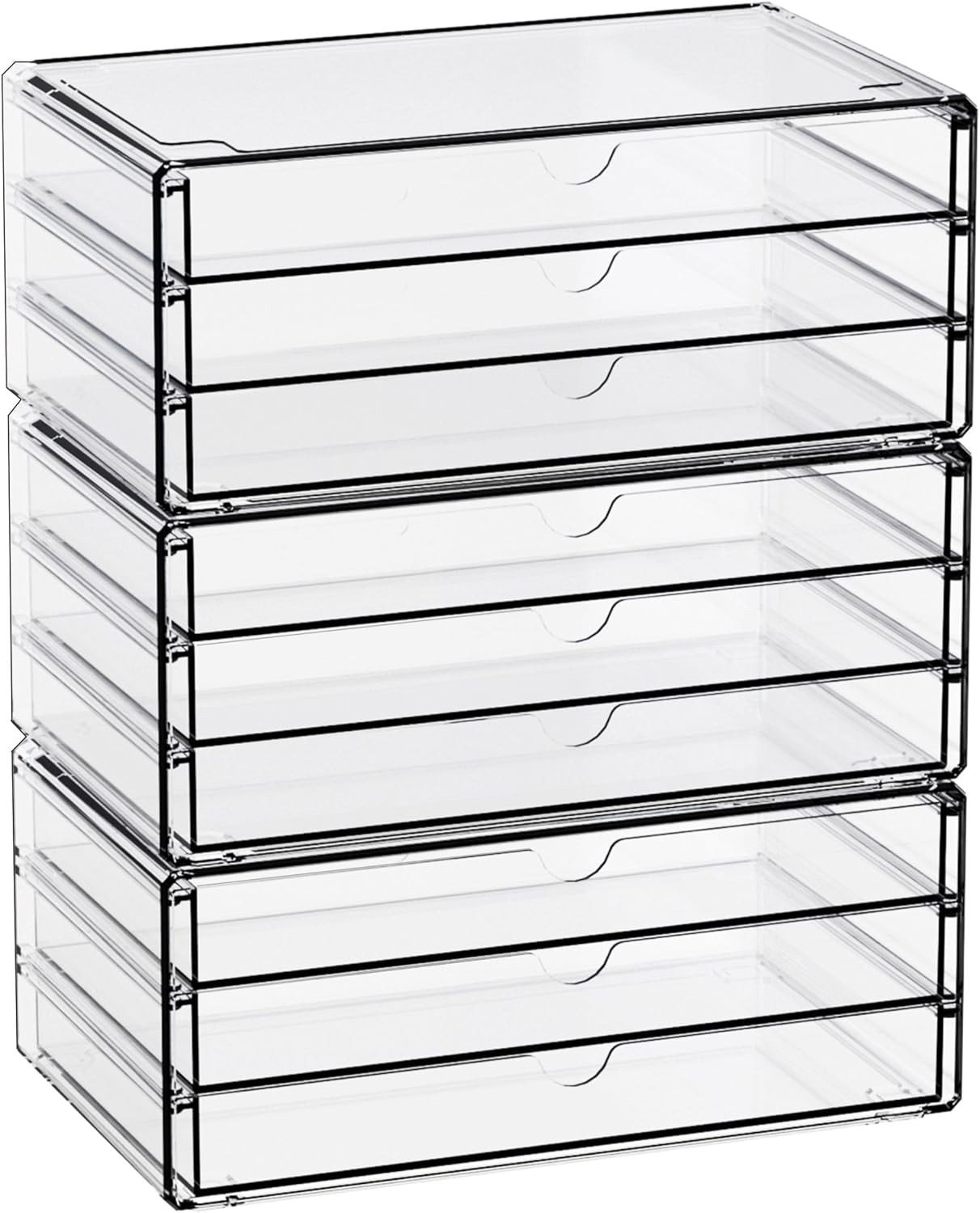 11.1 Inch Long Clear Drawer Organizers Stackable,3 Pack Small Acrylic Drawers,Sc