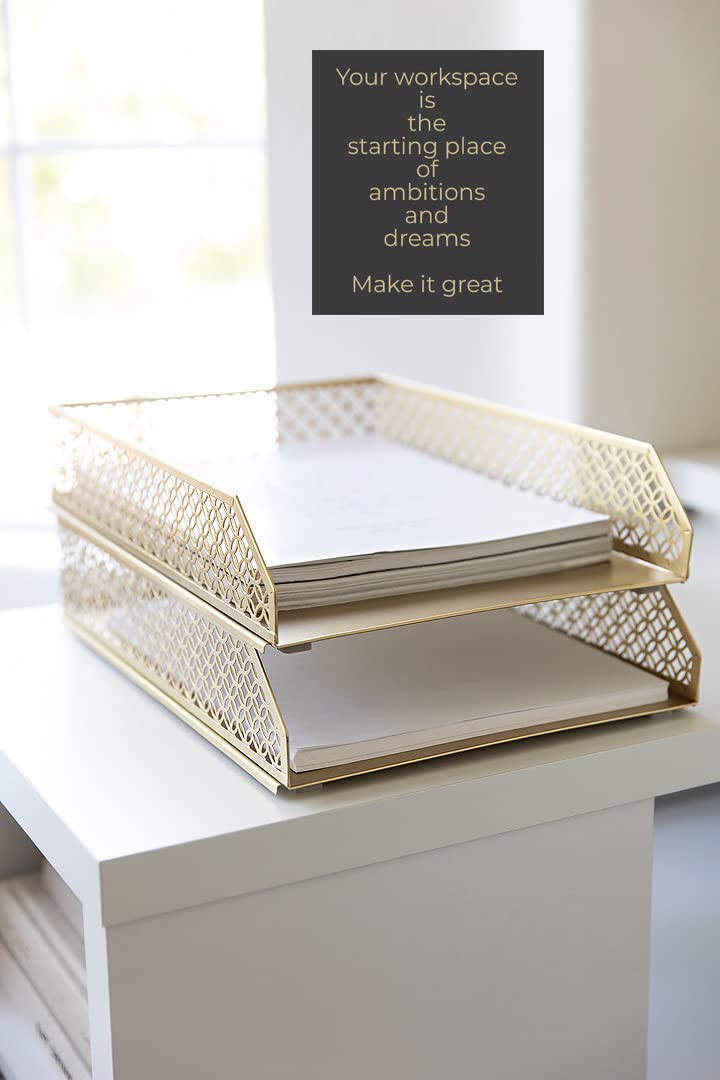 BLU MONACO | Paper Tray Stackable Gold Set of 2 | Stackable File Trays for De…
