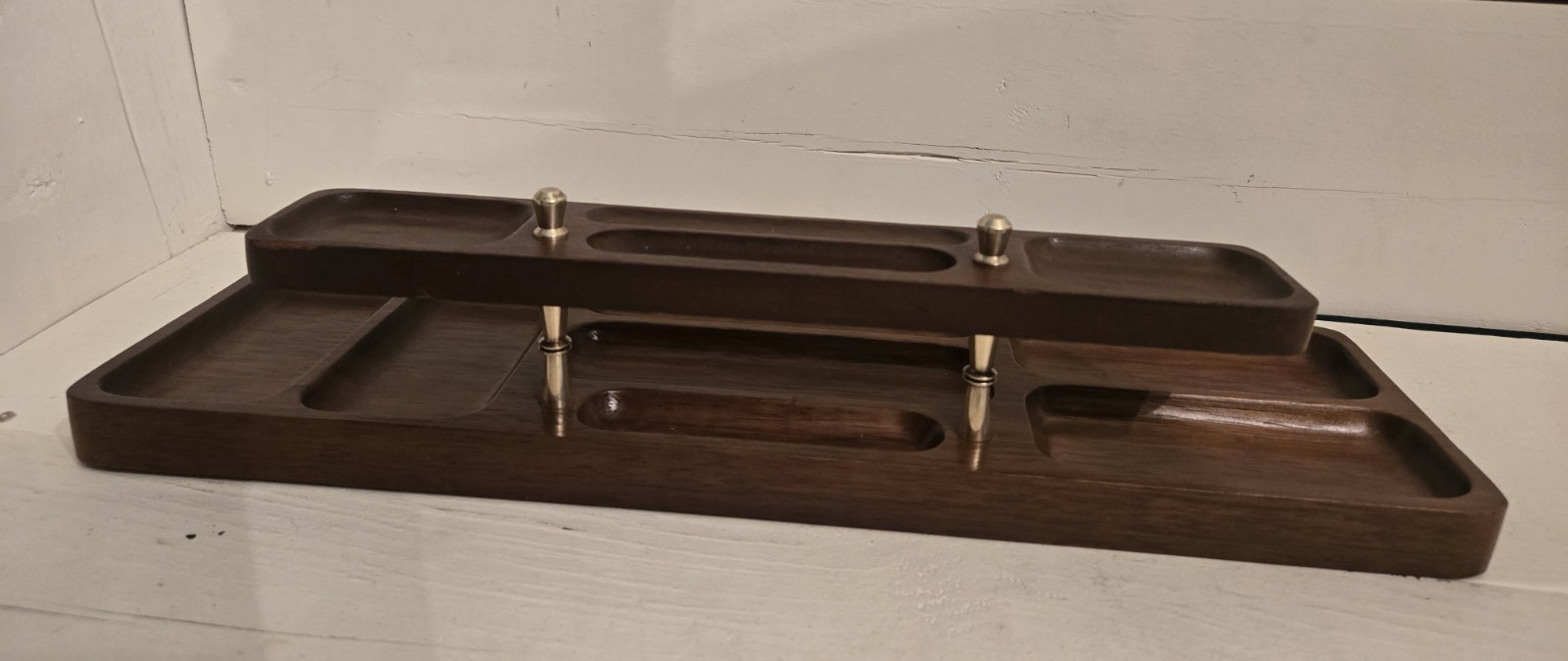 VTG Swank Wood Desk Valet, Organizer with Brass Details. 17.5 x 4.5.