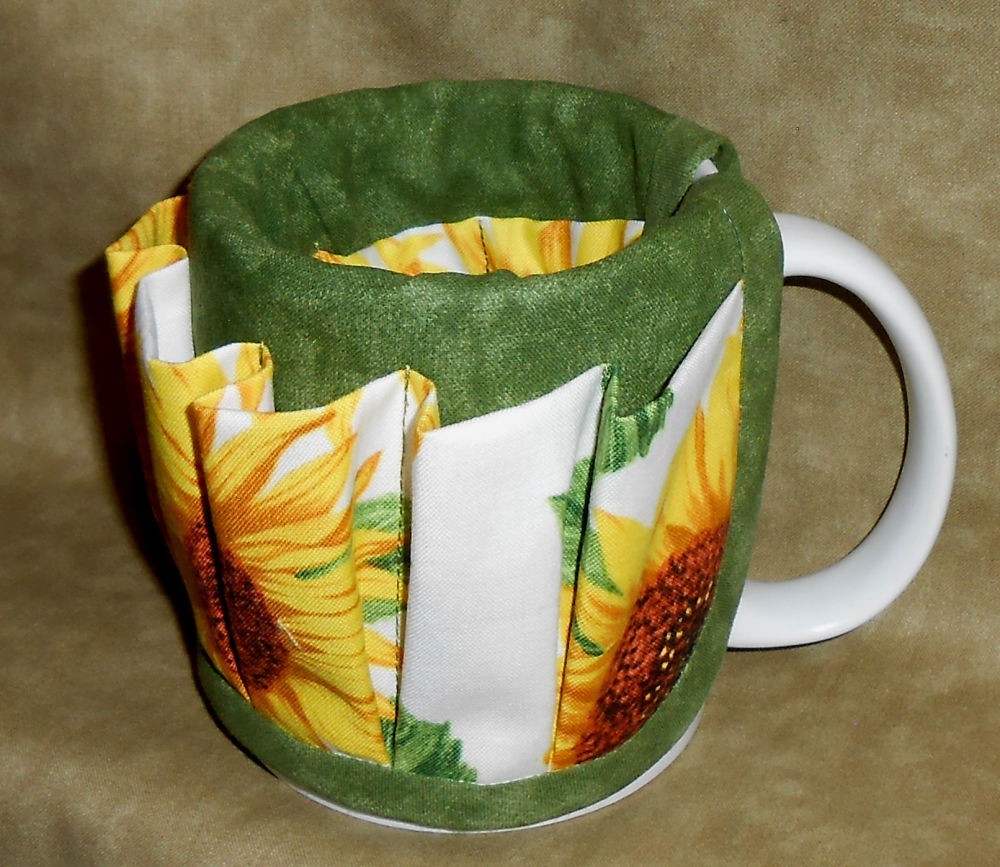 Coffee Cup Caddy Sunflowers Flowers Plants Pens Pencils Holder Handmade