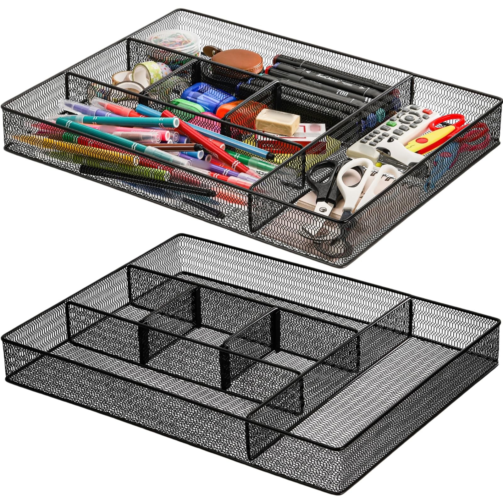 2 Pack Mesh Desk Drawer Organizer, 16.1″x12.2″x2″ Large Desk Organizer Tray w…