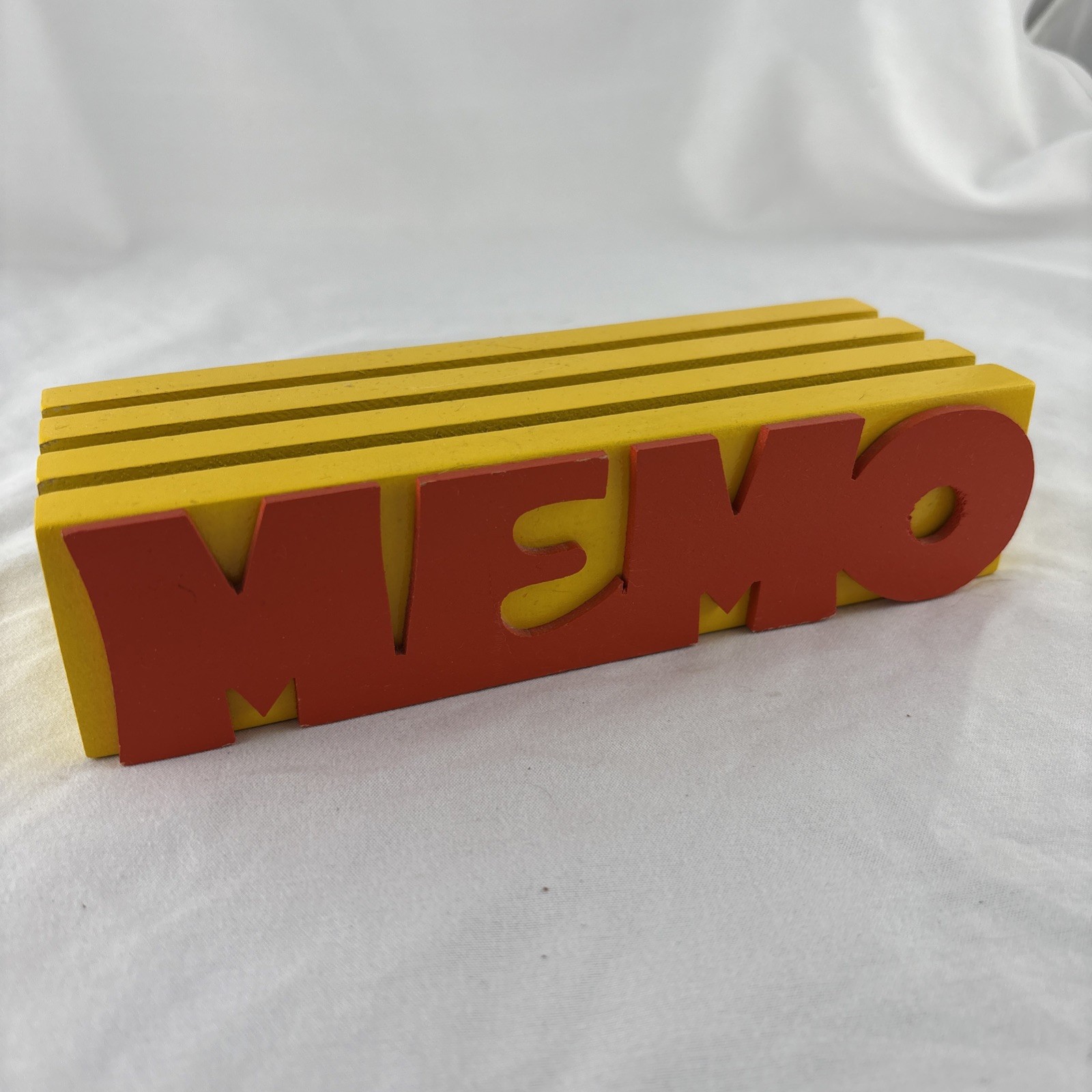 Vintage Retro Wooden “MEMO” Spellout Holder Desktop Organizer Yellow and Red