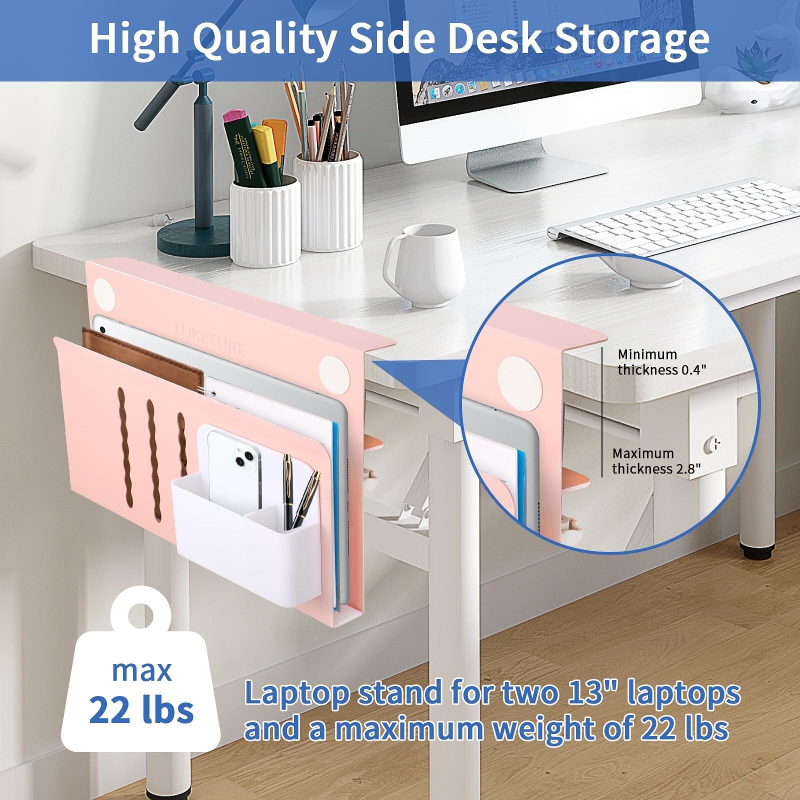 LUKETURE Desk Side Storage, Under Desk Storage, Steel Desk Hanging Organizer,…