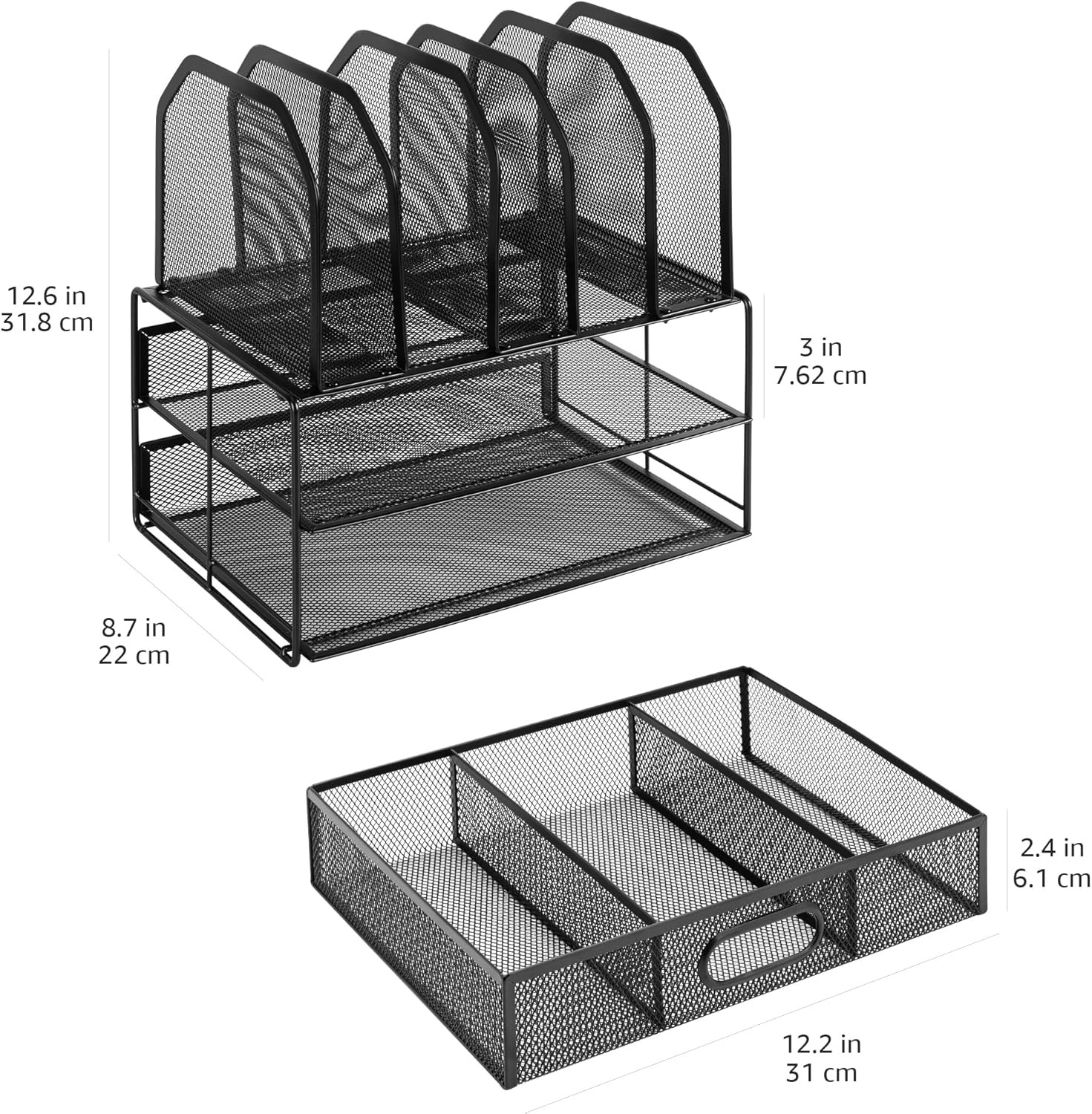 Mesh Desk Organizer with Sliding Drawer, Double Tray