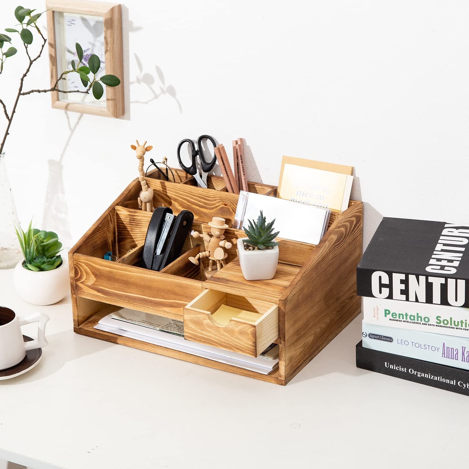 Wood Desk Drawer Organizers File Pen Holder Decor Baked Color