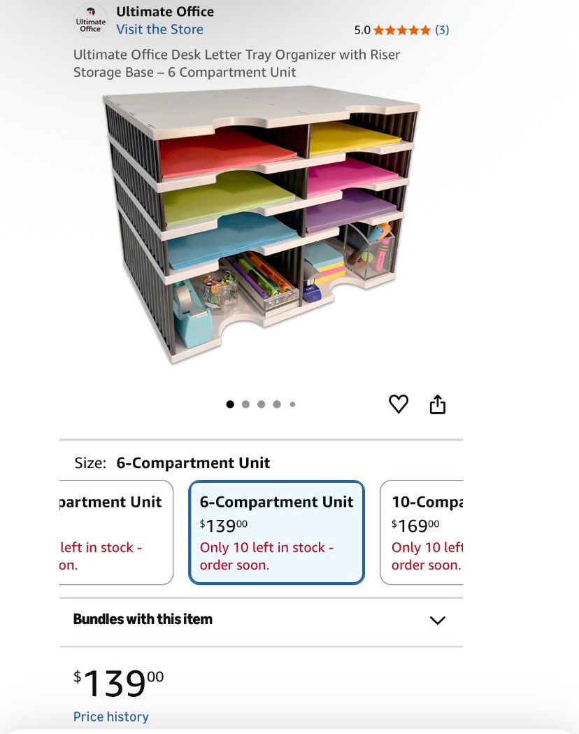 NEW Desktop Organizer 6 Letter Tray Sorter + Riser Storage Base for Easy Access