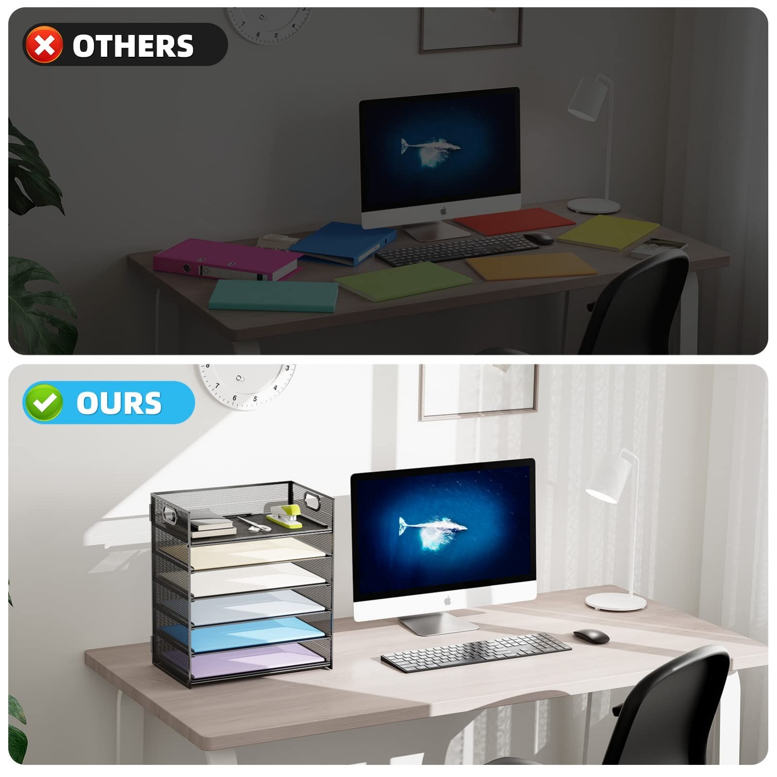 6 Tier Mesh Paper Organizer with Handle – Desk File Sorter for A4/Letter Folders