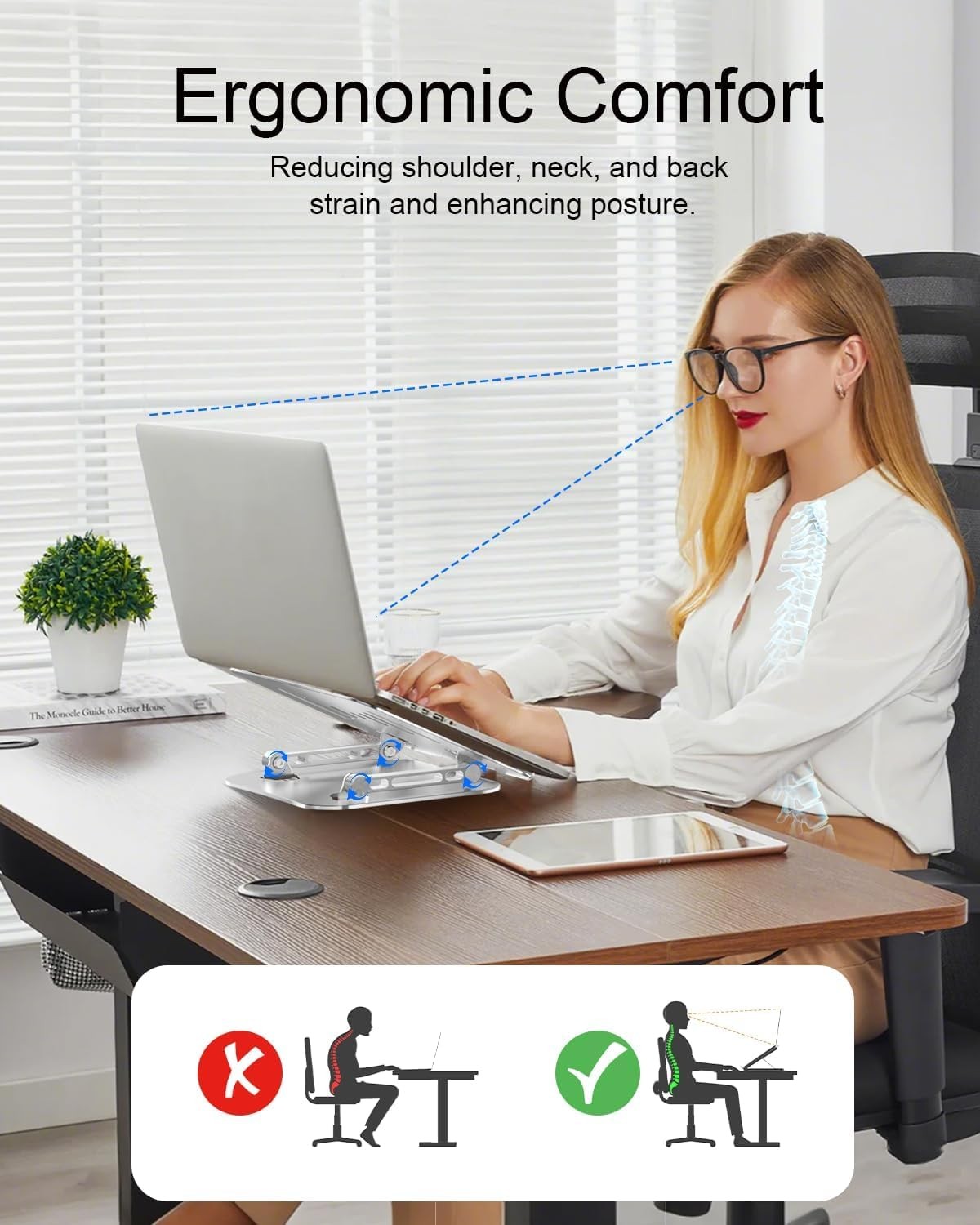 LINTYLE Laptop Stand for Desk Adjustable Height Portable Frosted Silver