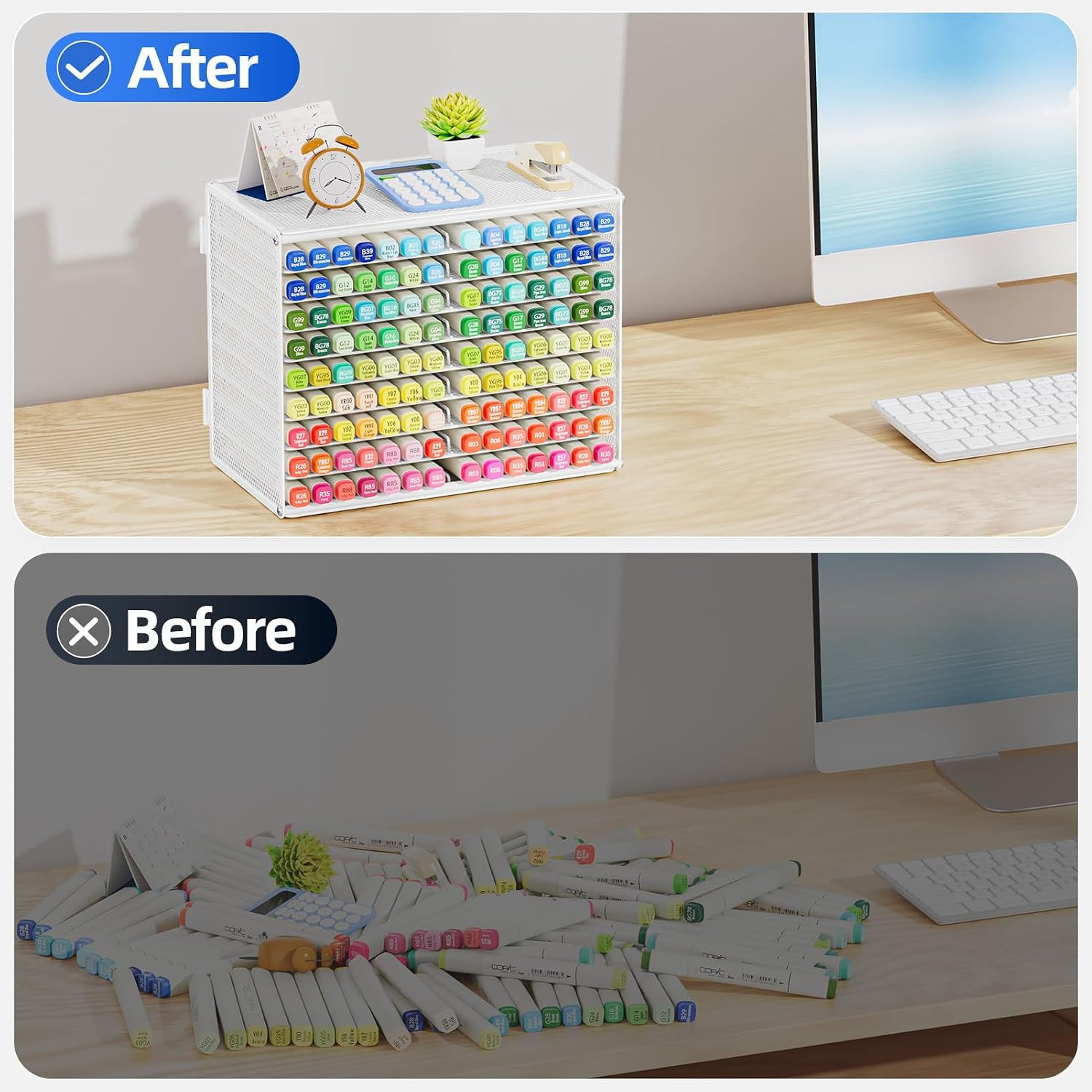 Mesh Marker Organizer, Metal Desktop Storage Rack for 126 Markers, Pens, Pencils
