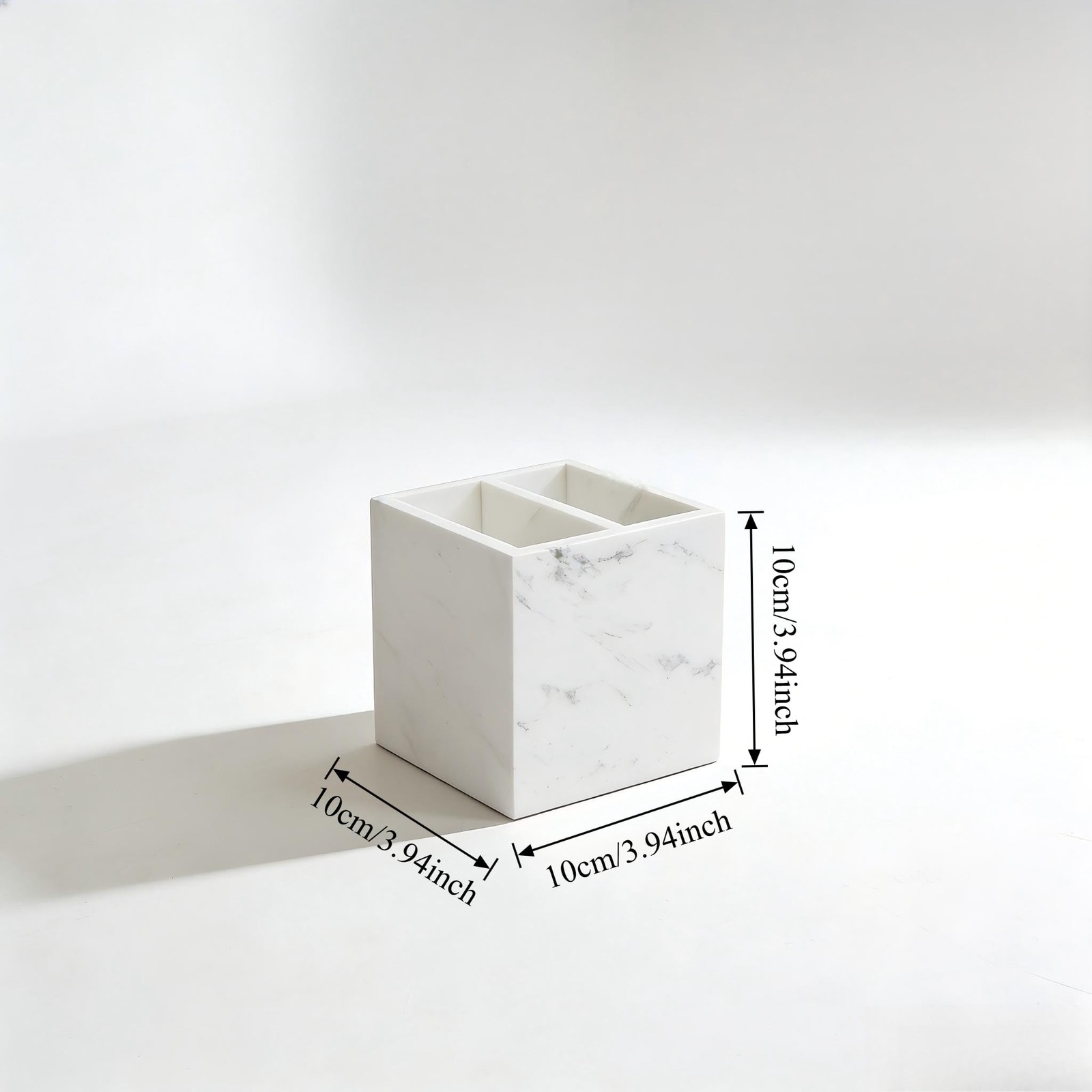 SIRIZEN-DIVING Marble Pen Holder, White Stone, Rectangular Desktop Organizer for